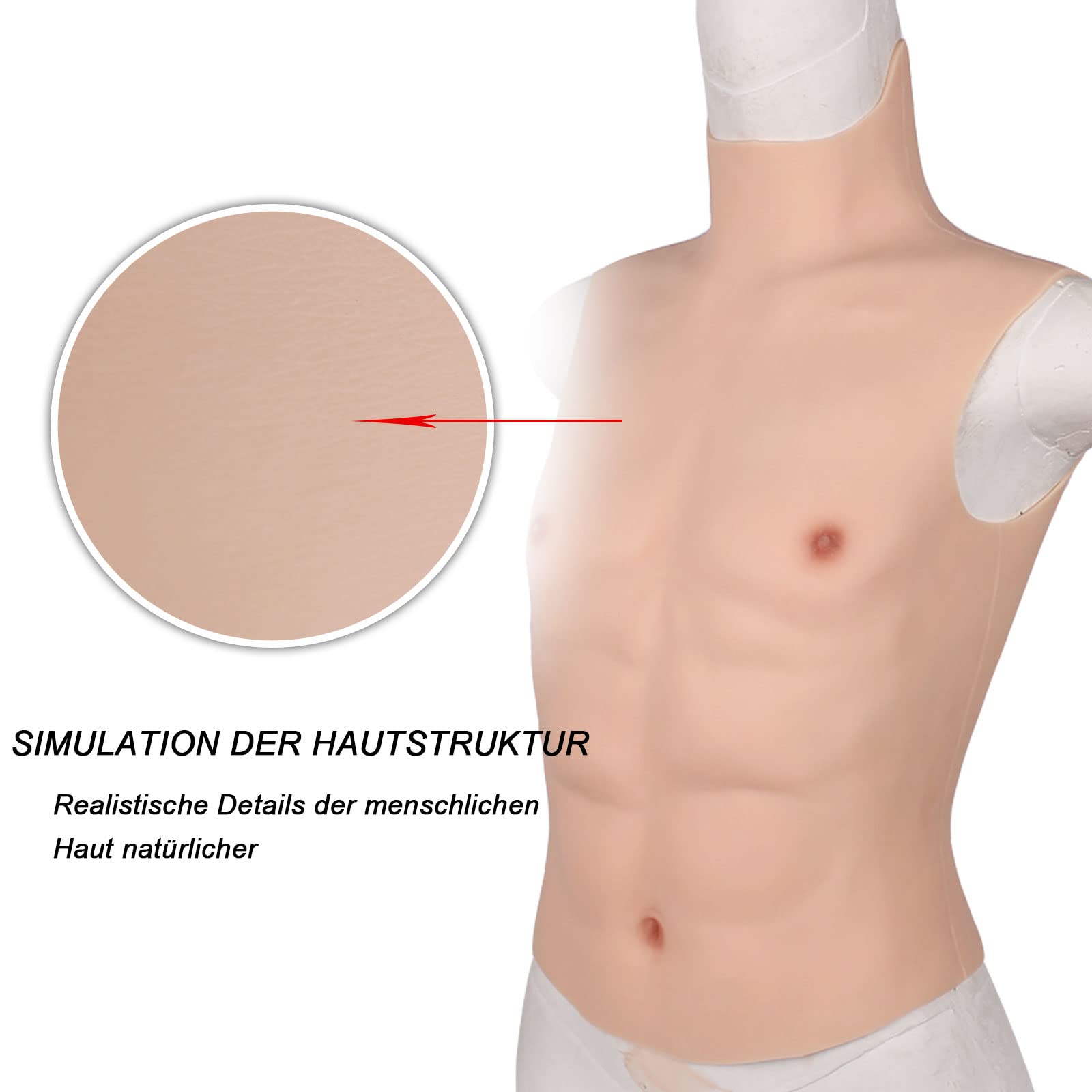 Realistic Muscle Suit for Men - Half Body Chest Silicone Shaper with Ultra Soft Simulation Skin - Perfect for Cosplay, Halloween Costumes, Bodybuilding Shows & Theater Performances