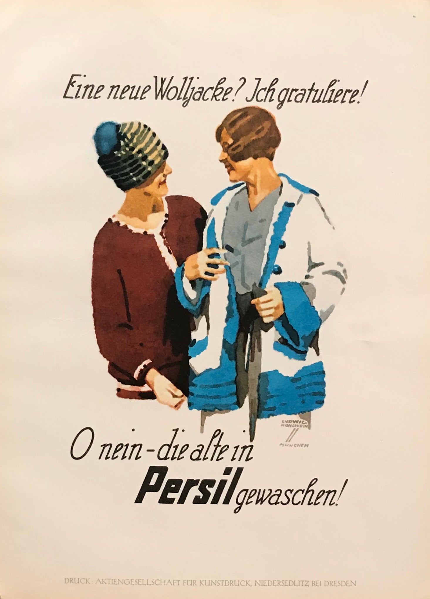 1926 Original German Art Deco Persil Laundry Poster - Vintage Advertising Art Print - Perfect for Home Decor & Art Collections (Eine neue Wolljacke? Ich gratuliere!) - Ideal for Living Room, Office or Gift
