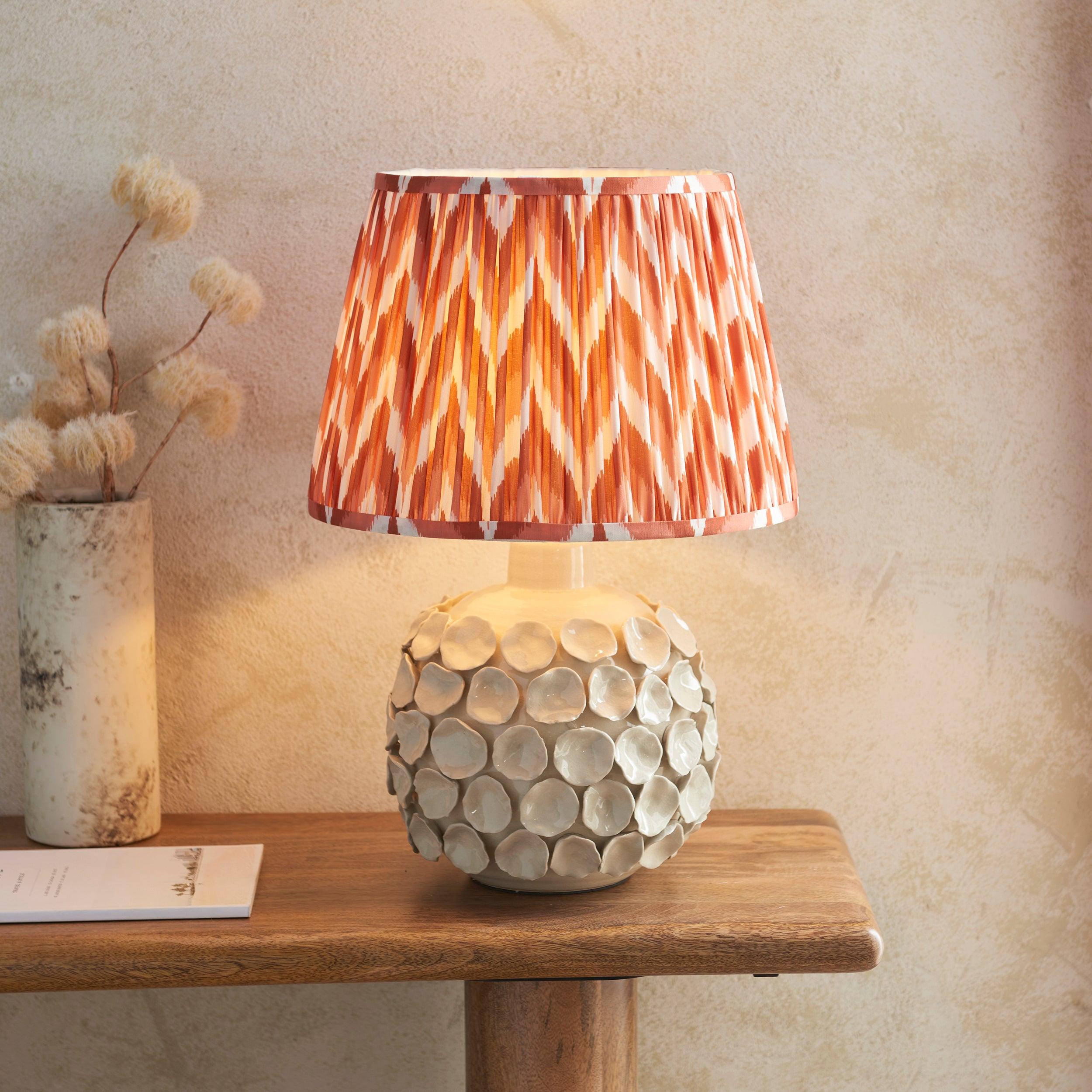 Borello Ivory Ceramic Table Lamp with 35cm Apricot Orange Zigzag Shade - Elegant Home Decor for Living Room, Bedroom & Office Lighting