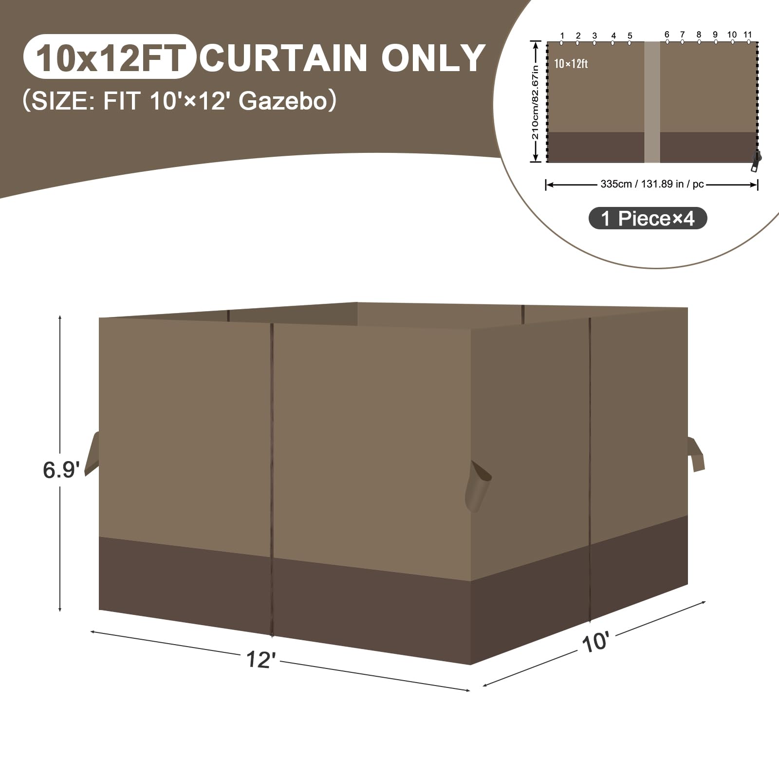 Aoodor 10' x 12' Gazebo Curtain Set - 4 Privacy Side Wall Panels for Outdoor Patio, Deck & Garden Protection (Curtains Only) | UV Resistant & Weatherproof for Backyard, Poolside & Camping Use