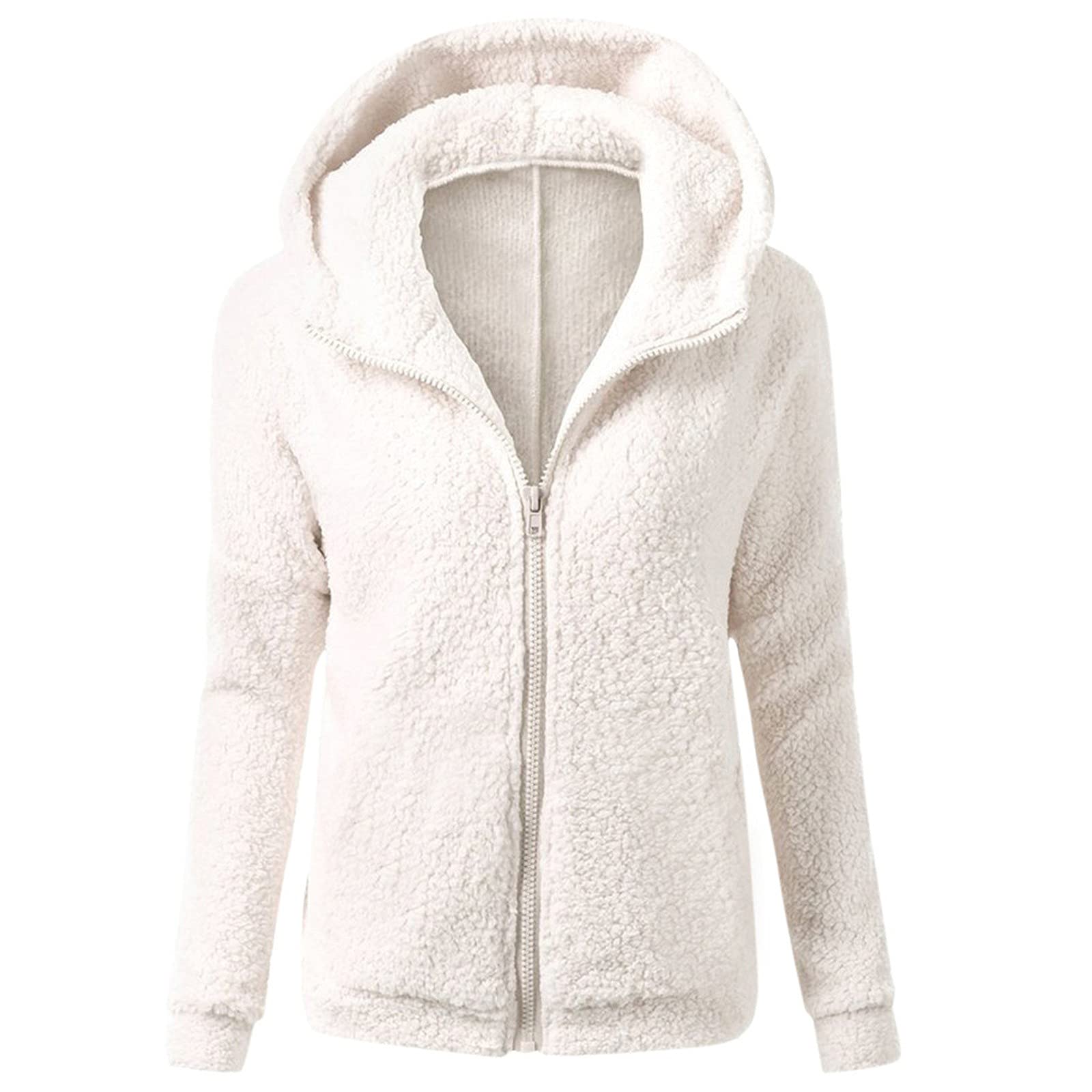 ZEFOTIM Women's Sherpa Jacket - Winter Warm Hooded Sweater Coat with Wool Lining & Zipper Closure | Cozy Cotton Outerwear for Cold Weather, Outdoor Activities & Casual Wear