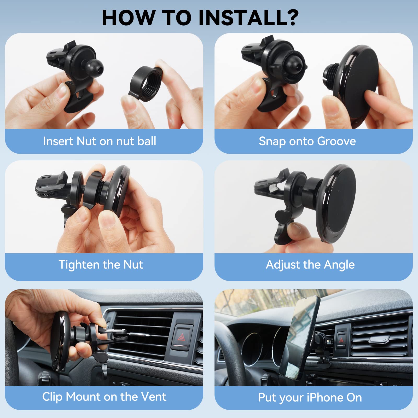 15W PRO MagSafe Wireless Car Charger Mount - Universal Vent Phone Holder for iPhone 16/15/14/13/12 Pro Max/Plus/Mini - Fast Magnetic Charging for Safe & Convenient Driving