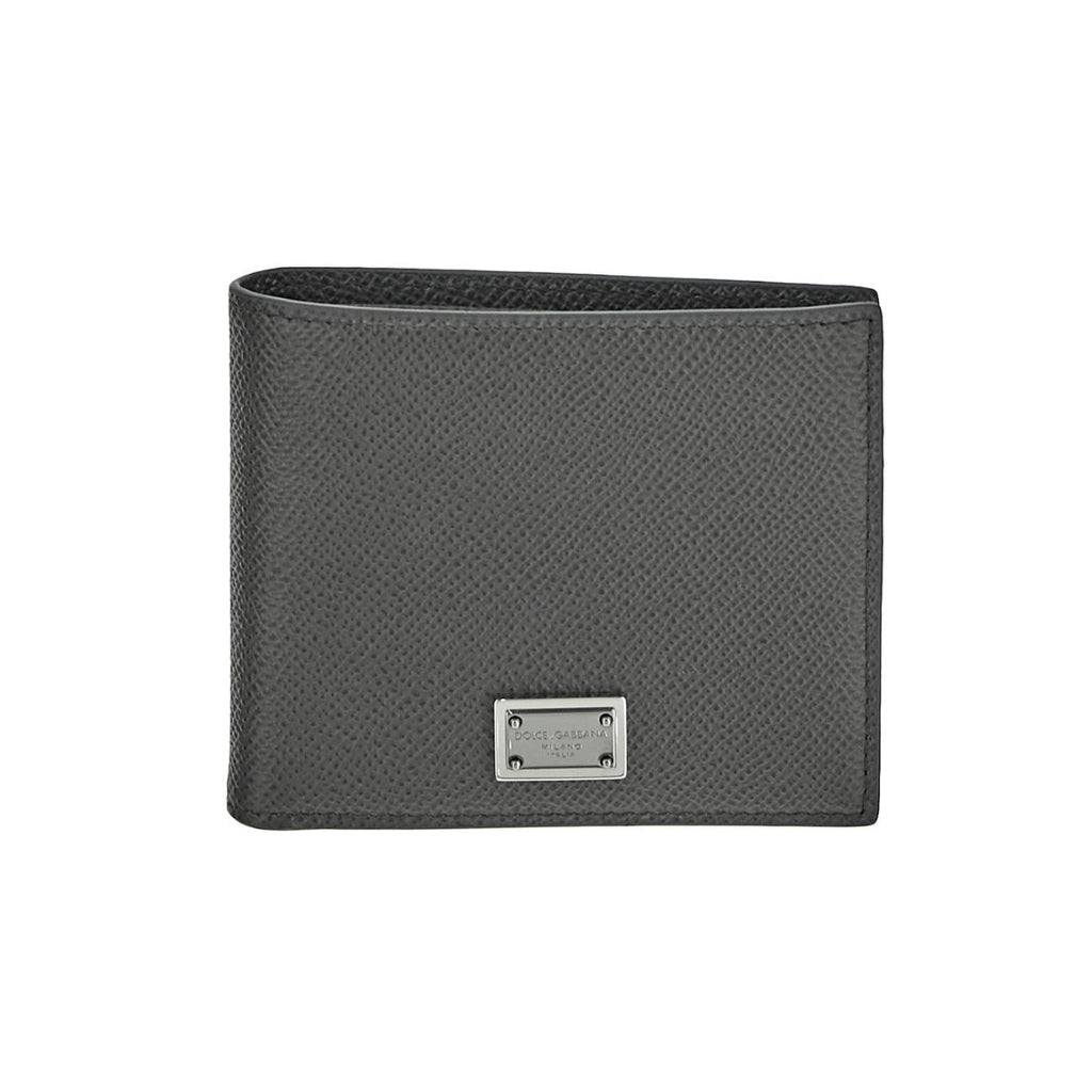 DOLCE & GABBANA Genuine Leather Bi-Fold Wallet for Men - Slim RFID Blocking Grey Designer Wallet | Perfect for Business, Travel & Everyday Use