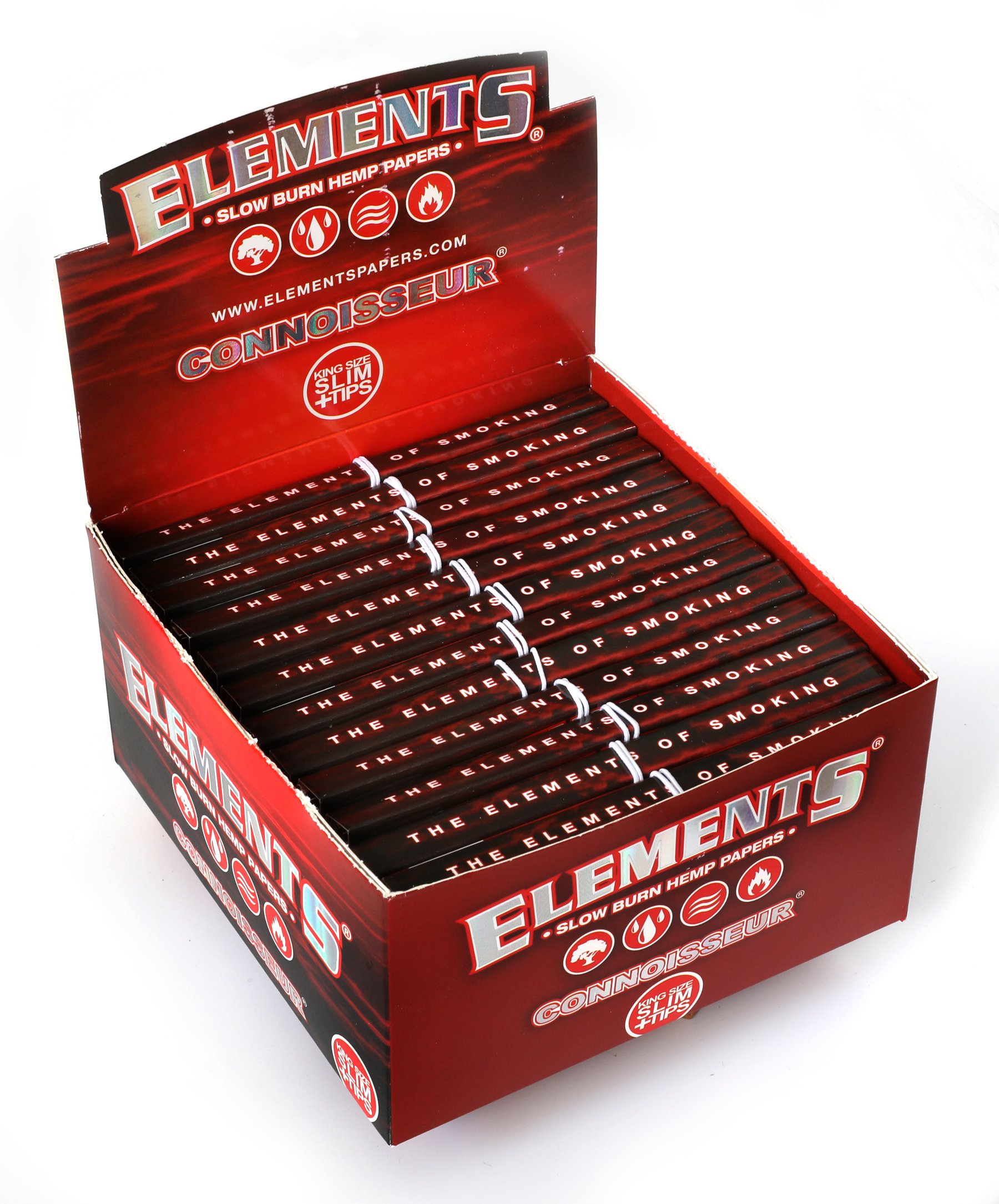 Premium Elements Red Connoisseur King Size Slim Slow Burning Rolling Papers with Tips - 1 Box (50 Count) | Ultra-Thin Natural Rice Paper for Smooth Smoking Experience | Perfect for Rolling Cigarettes, Herbs & Tobacco at Home or On-The-Go