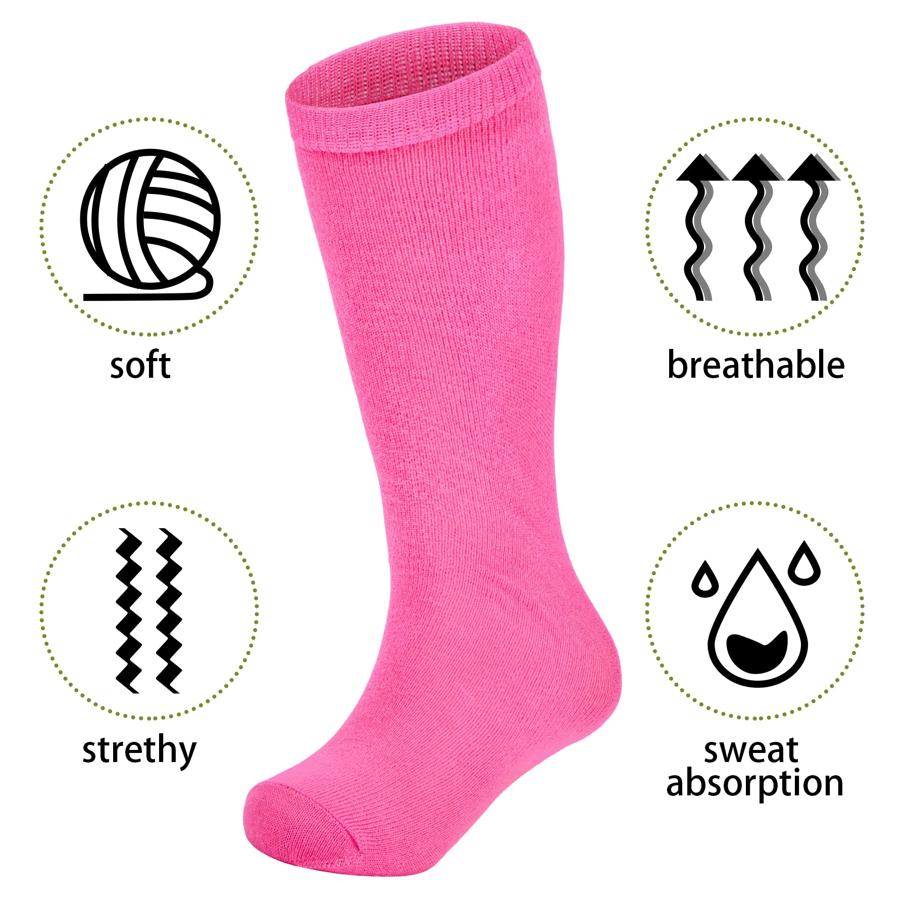 Zando 6 Pairs Youth Soccer Socks for Boys & Girls - Knee High Athletic Socks for Baseball, School Uniform & Outdoor Sports - Breathable Long Tube Socks for Kids Soccer, Running & PE Class