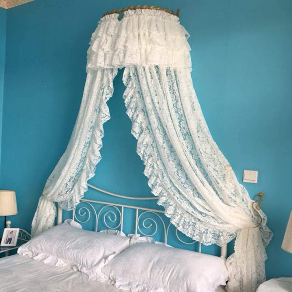 Princess Dome Bed Canopy with Double Lace Trim - Mosquito Net for Girls Room, Easy Install Hanging Bed Tent for Romantic Bedroom Decor & Sleep Protection