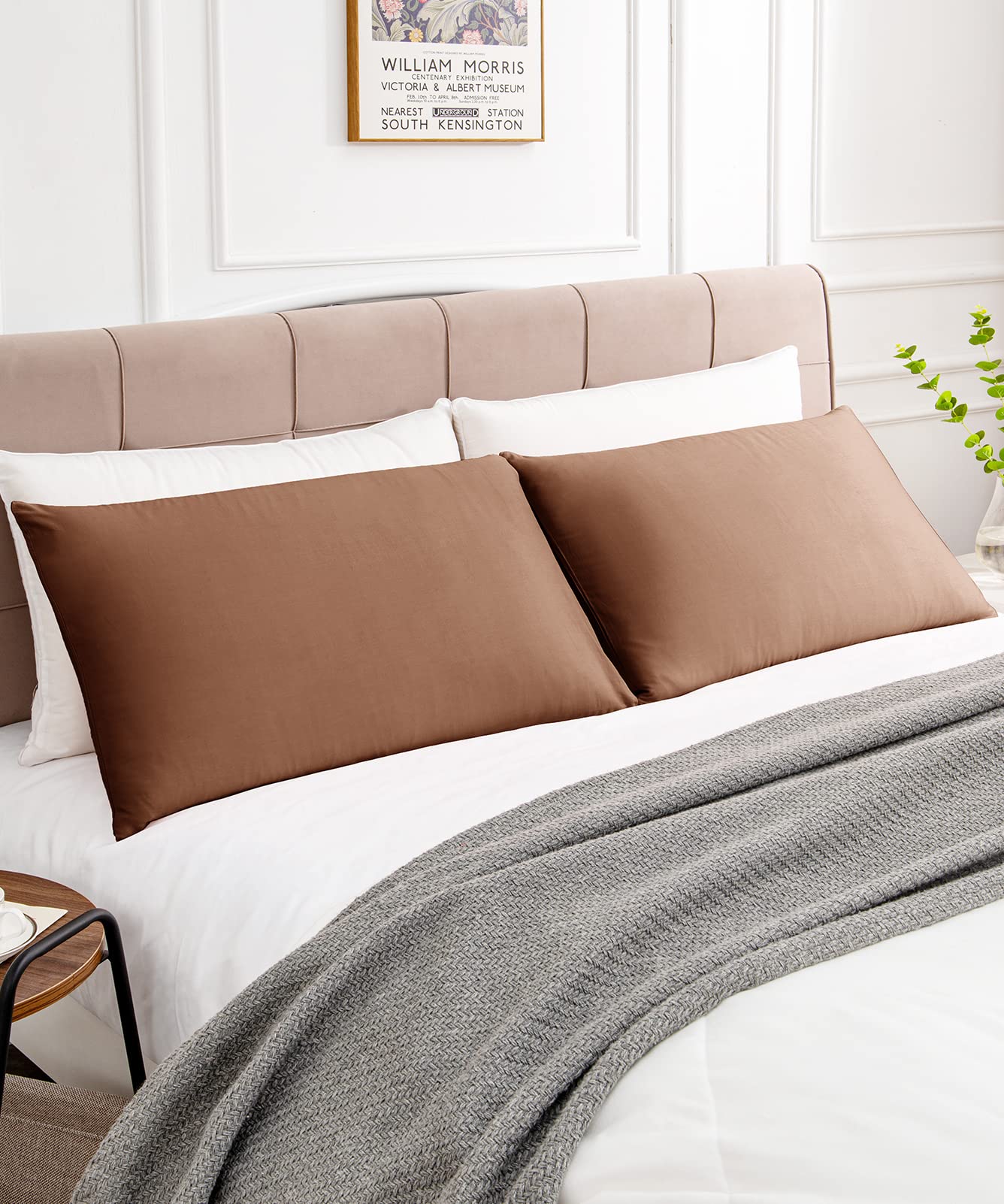 Premium 600 Thread Count King Size Cotton Pillowcases Set of 2 - 20x36 Inch Soft Long Staple Breathable Pillow Covers with Envelope Closure in Coffee Brown - Perfect for Bedroom, Hotel & Home Decor