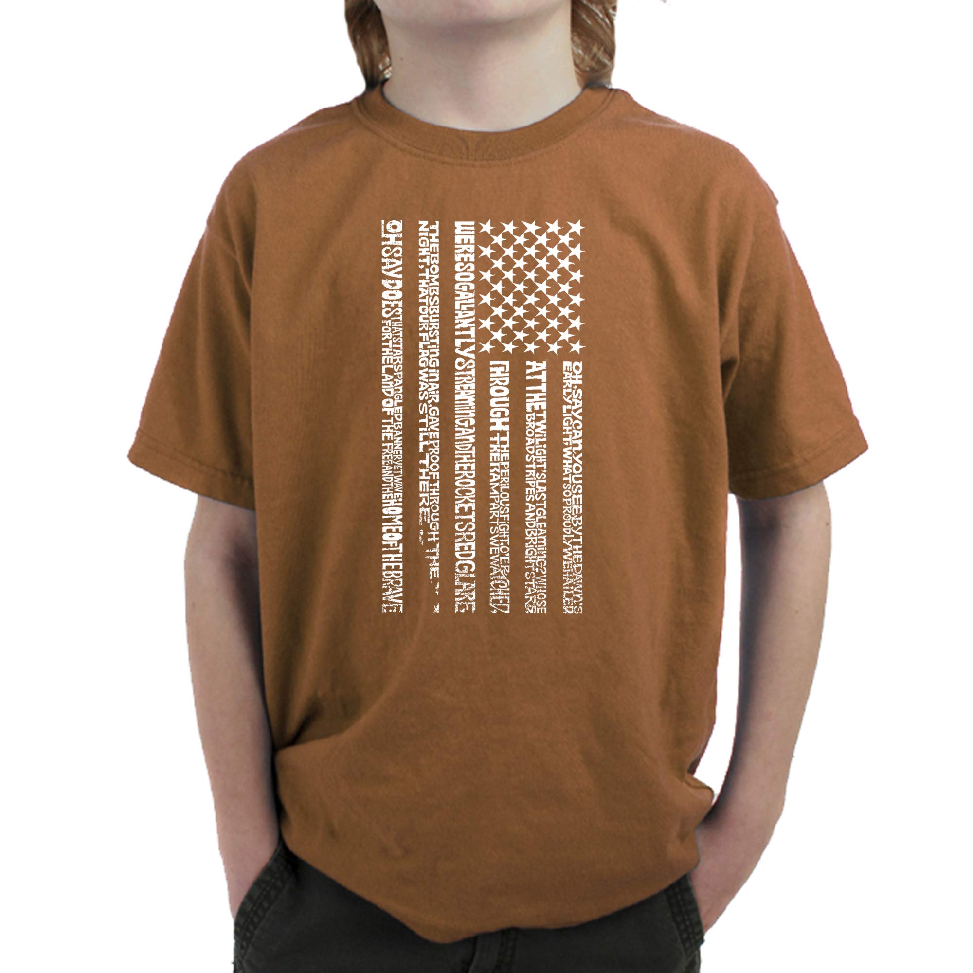 LA Pop Art Boys Word Art T-Shirt - Patriotic National Anthem Flag Design | Cool Graphic Tee for Teens, Casual Wear & Fourth of July Celebrations