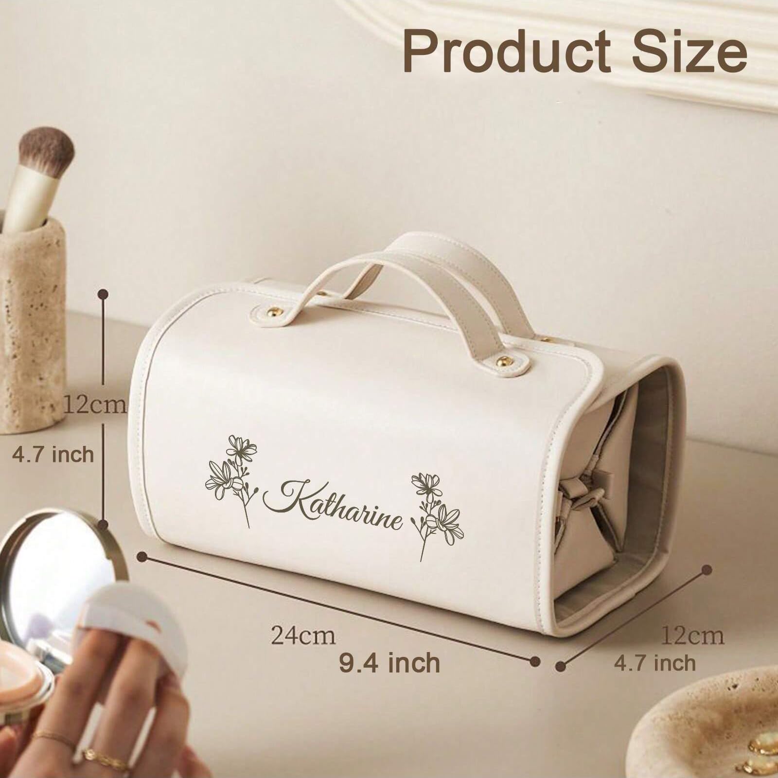 Personalized Travel Makeup Bag for Women - Custom Name Cosmetic Organizer with Dividers & Handle, Portable Toiletry Pouch for Mom, Wife, Bridesmaids - Perfect Gift for Vacations, Bridal Showers & Business Trips