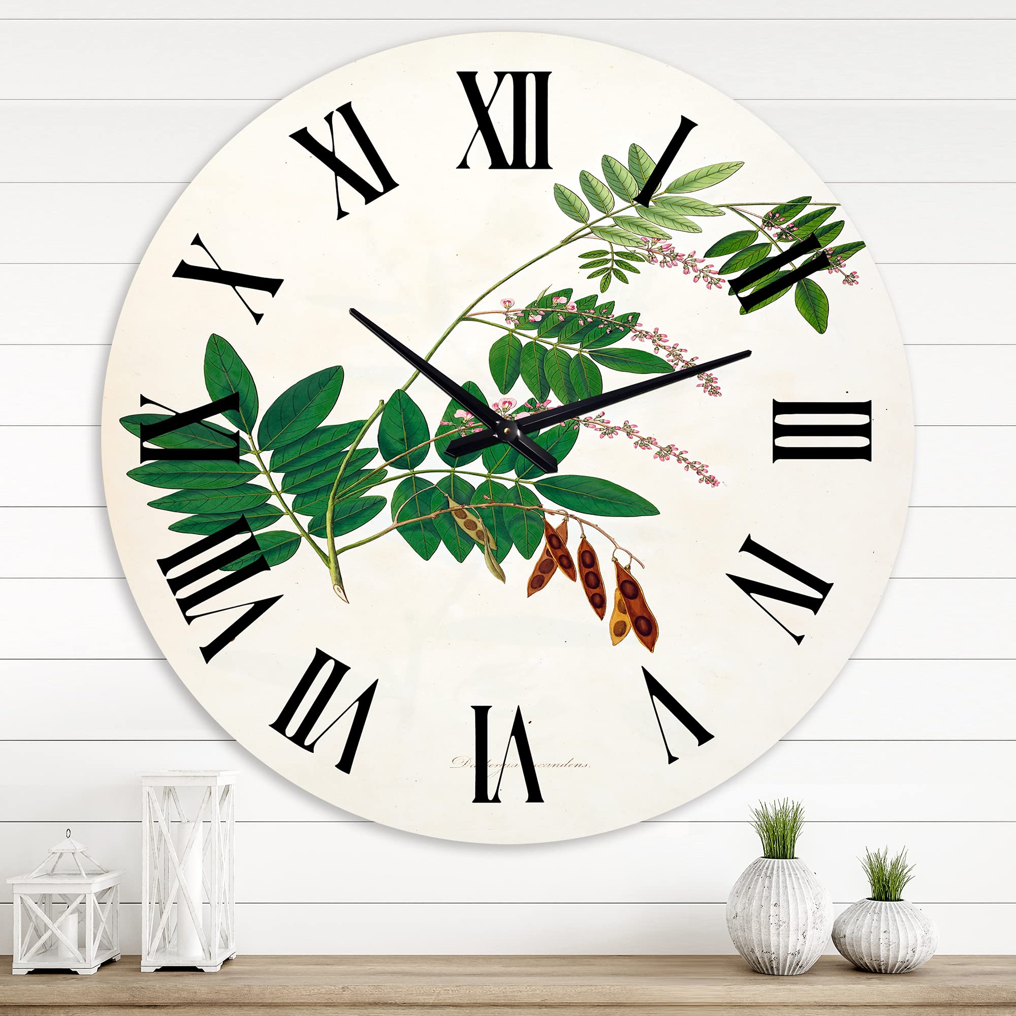 DesignQ Farmhouse Wall Clock 'Vintage Botanicals XI' - Large Floral & Botanical Wall Clock for Home, Office & Living Room Decor | Rustic Vintage Style Clock for Kitchen, Bedroom & Farmhouse Interior Design