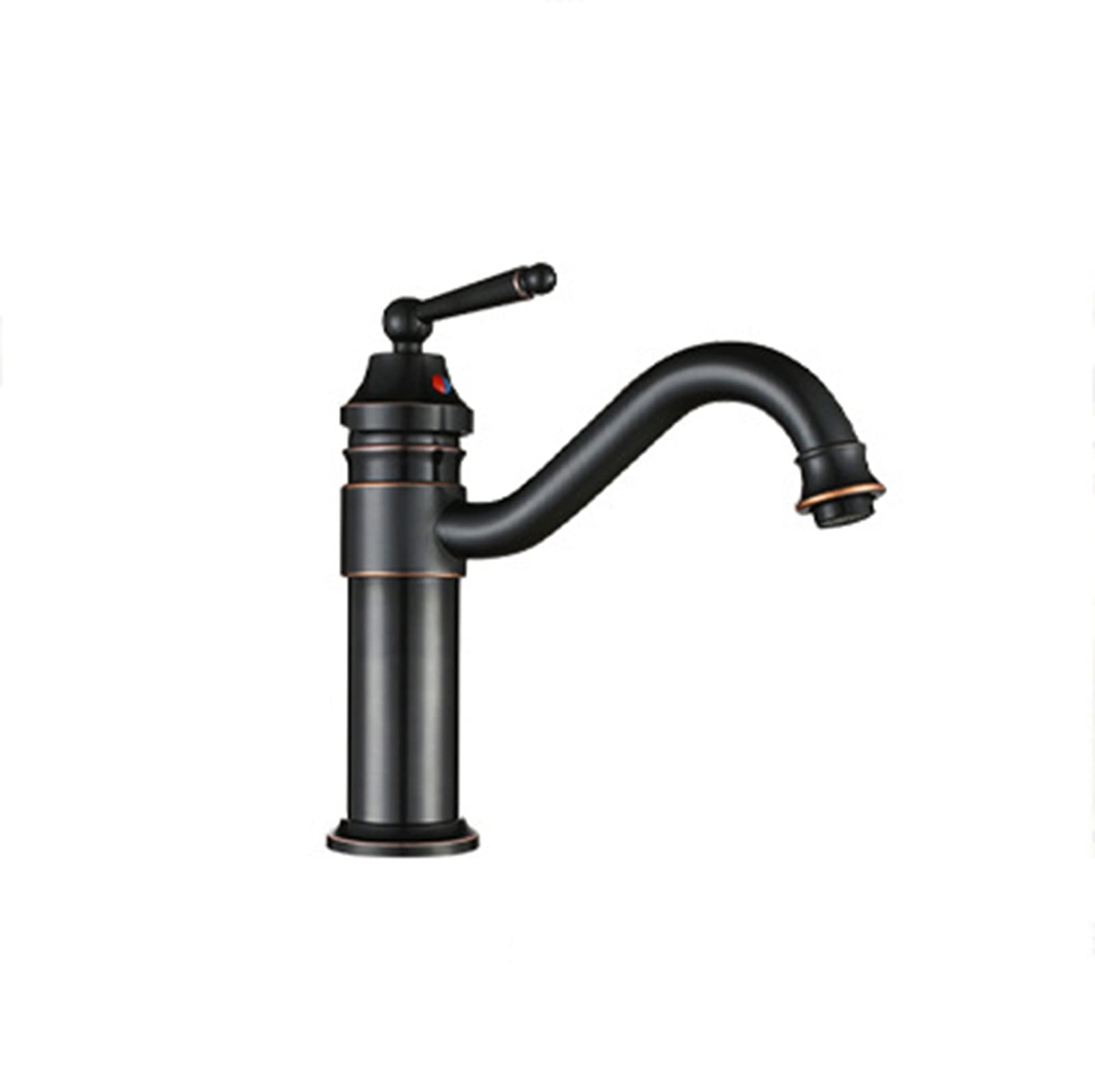 BiaoTeng Single Hole Bathroom Sink Faucet - Antique Brass Black Basin Faucet for Bathroom Vanity, Powder Room & Balcony - Vintage Style Waterfall Spout for Modern and Traditional Decor