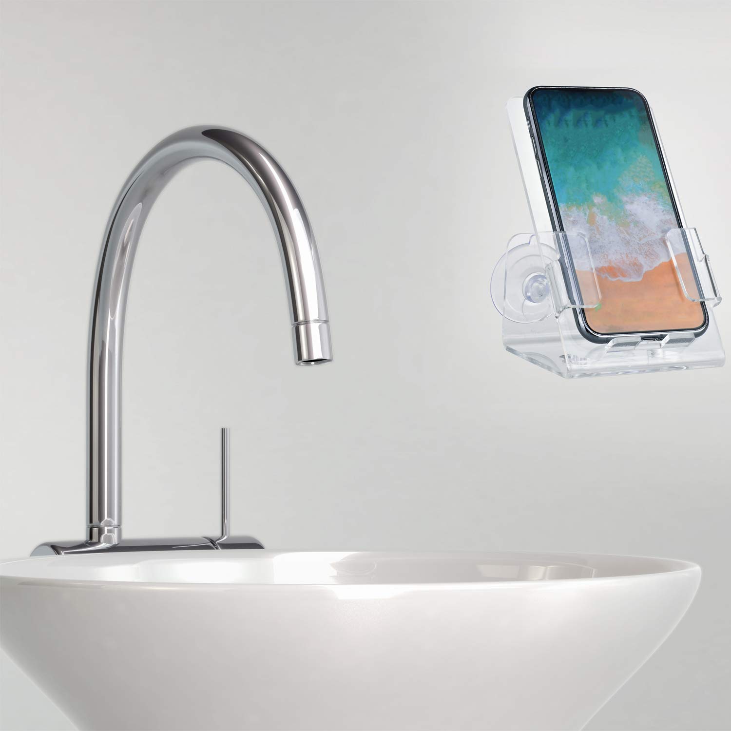 Waterproof Shower Phone Holder with Strong Suction Cups - Universal Smartphone Stand for Bathroom, Kitchen & Car - Perfect for Watching Videos Hands-Free While Bathing or Cooking
