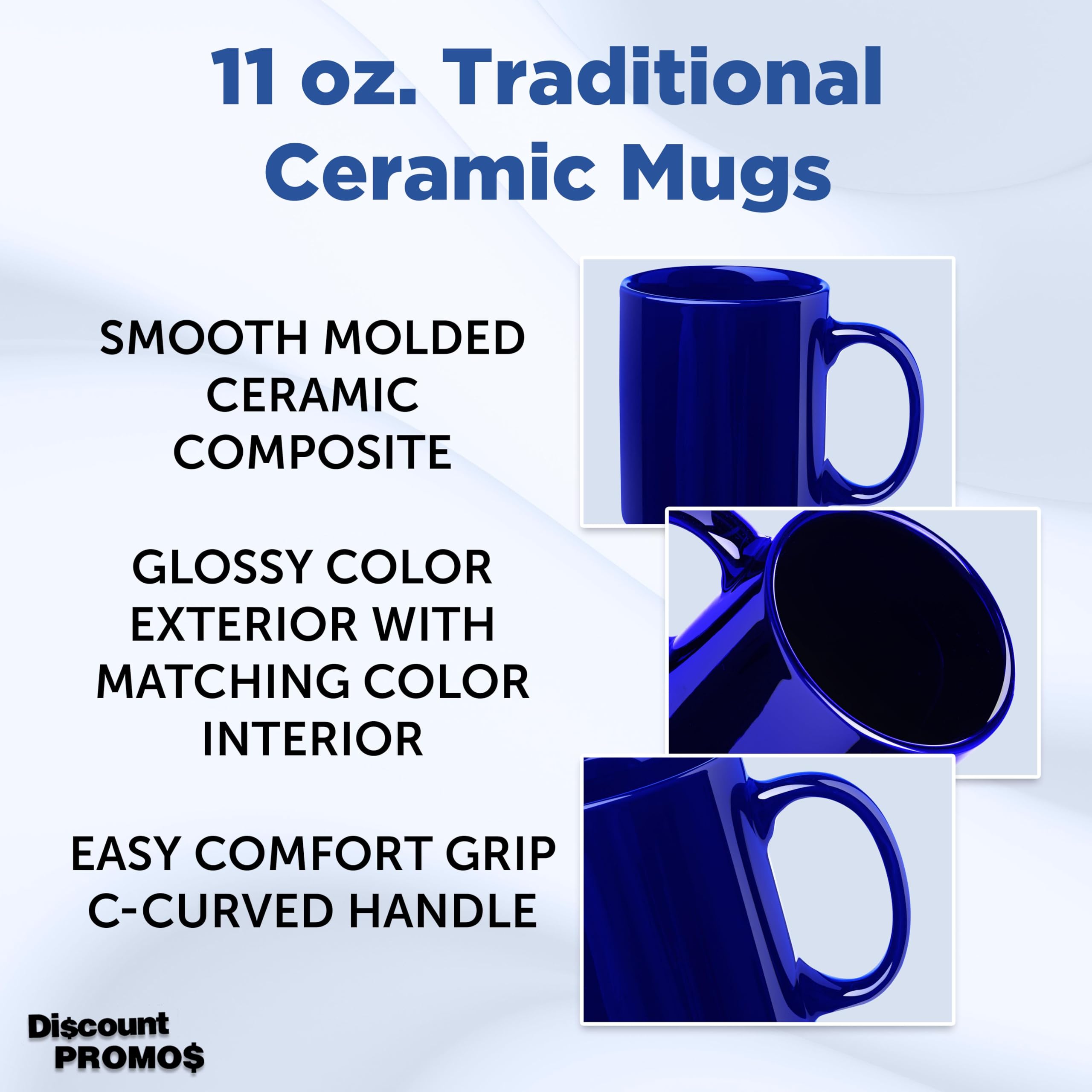 Premium 11 oz Ceramic Coffee Mugs Set of 10 - Bulk Pack for Hot & Iced Coffee, Tea, Gaming - Durable Cobalt Blue Cups for Home, Office, Cafe Use