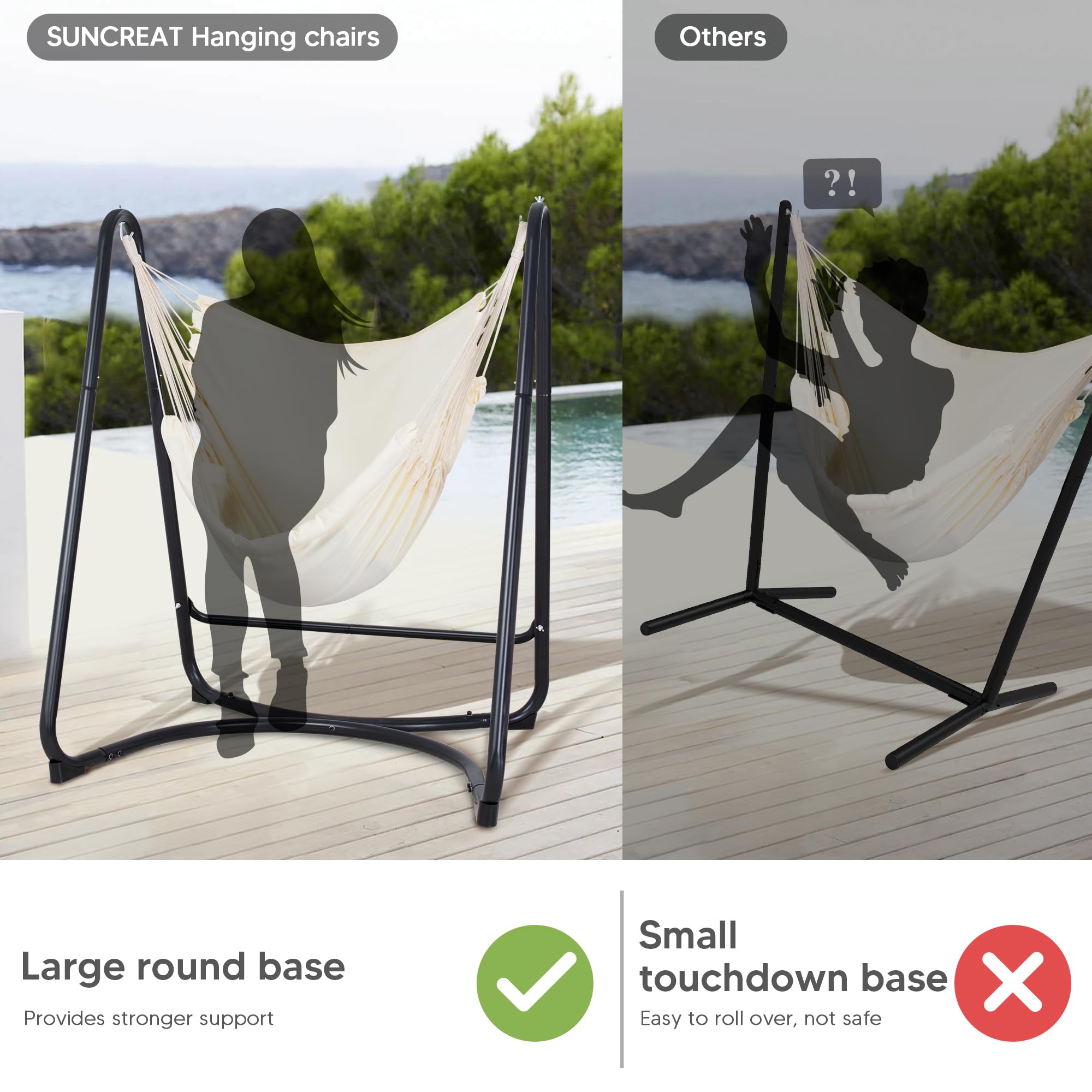 SUNCREAT Indoor/Outdoor Hammock Swing Chair with Stand - 330 lbs Weight Capacity, Beige - Perfect for Living Room, Bedroom, Patio & Garden Relaxation