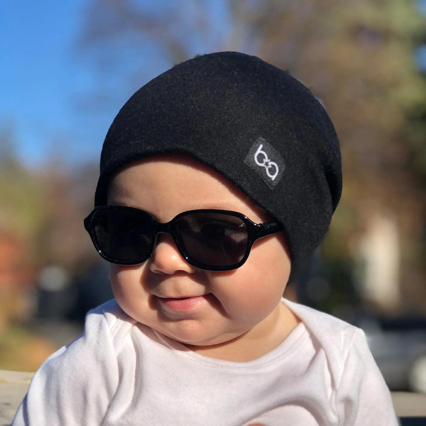 Babyfied Apparel Retro Square Sunglasses - Glossy Black for 0-24 Months | UV Protection for Infants & Toddlers | Perfect for Beach, Park & Outdoor Activities