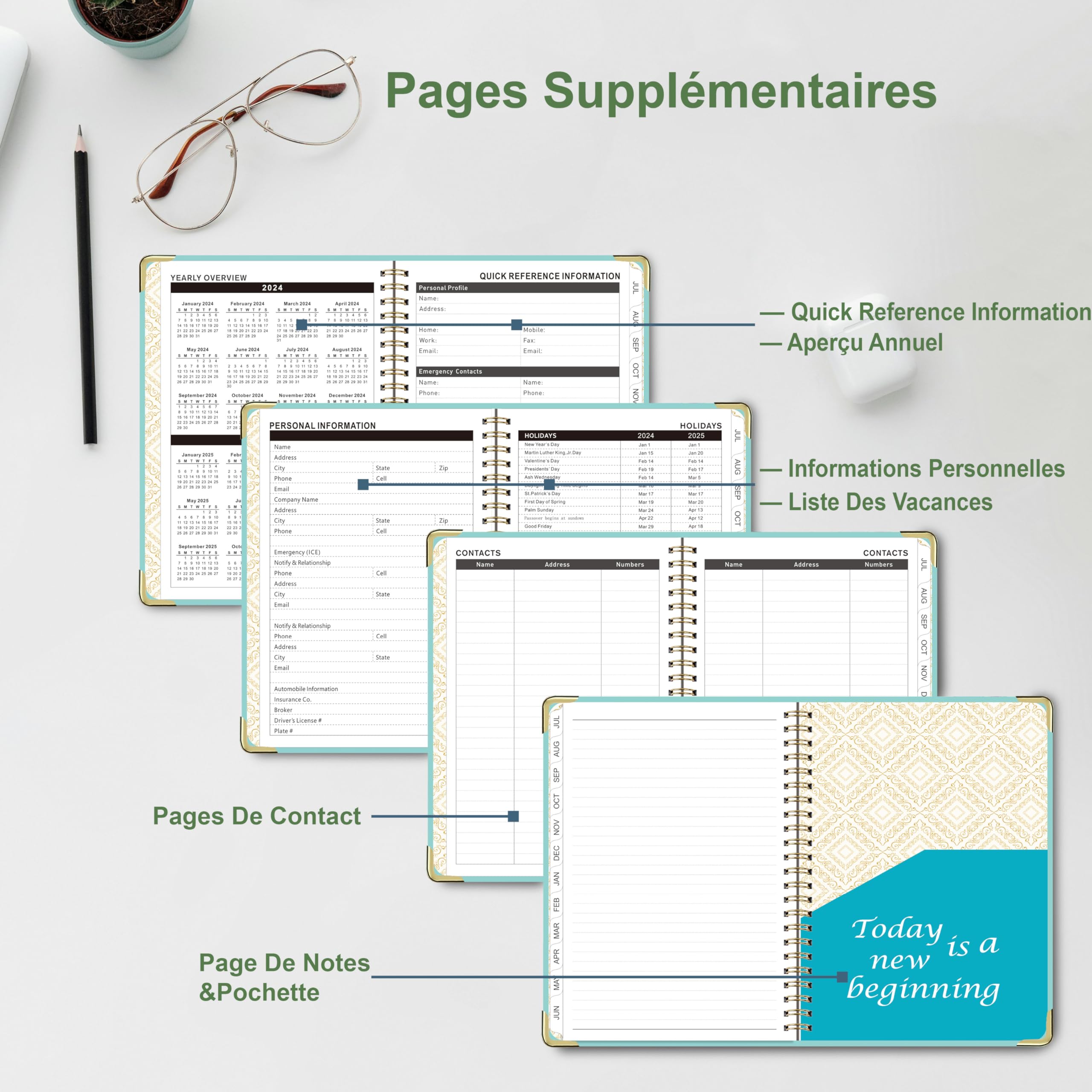 2024-2025 Spiral Weekly Planner - A5 Academic Planner July 2024 to June 2025 (12 Months) with Stickers & Foldable Storage Pouch - Perfect for Students, Teachers & Office Organization (Rose Gold)