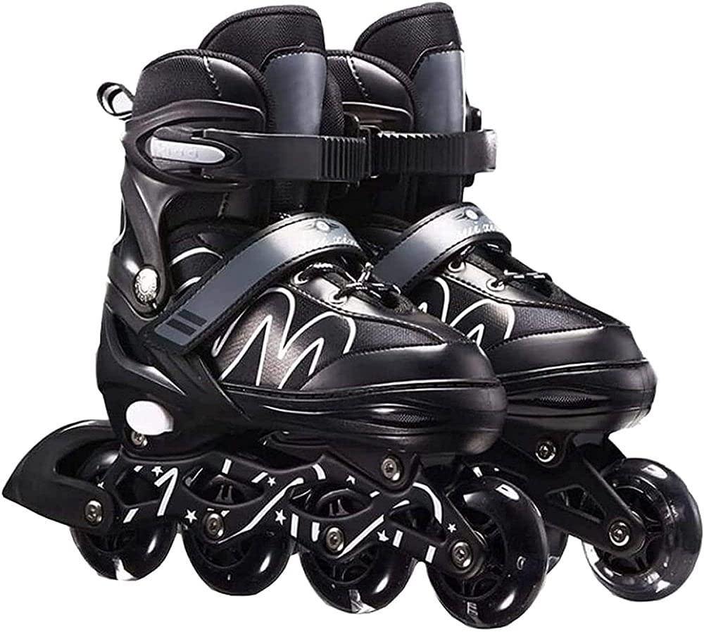 PLMOKN Adjustable Light Up Roller Skates for Kids & Beginners - Double Row Outdoor/Indoor Skates for Boys & Girls (4 Sizes) - Perfect for Birthday Gifts, Park Rides & Family Fun Activities