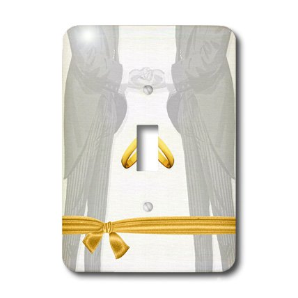 3D Rose Light Switch Cover - Two Grooms in Wedding Tuxes with Gold Wedding Bands - Decorative Wall Plate for Home, Bedroom, Bathroom - Perfect for Same-Sex Couples & LGBTQ+ Weddings