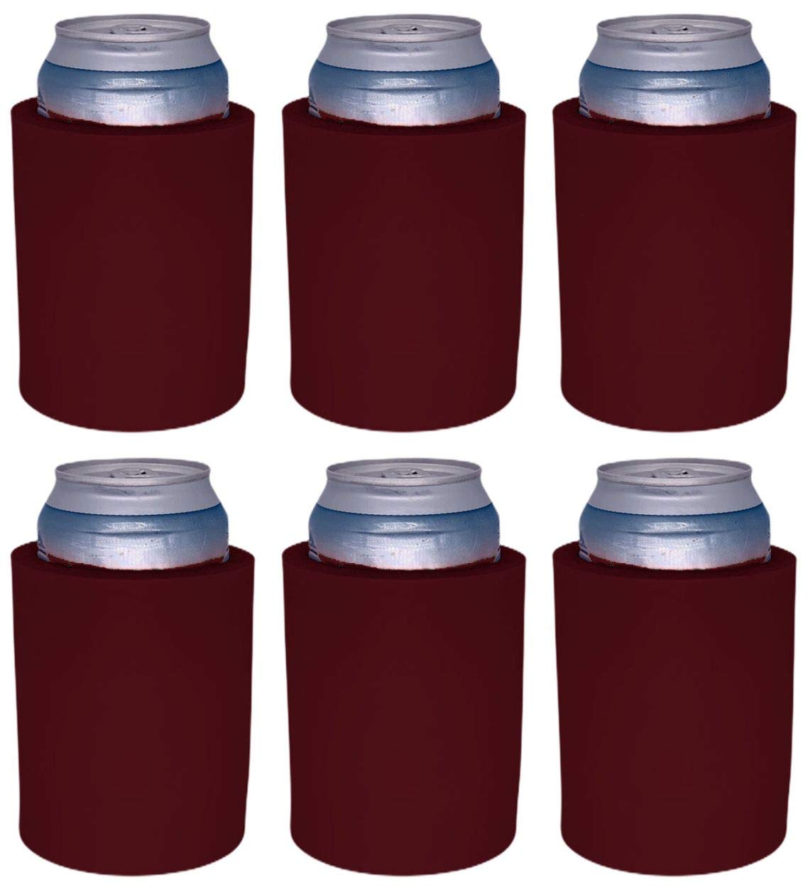 Blank Thick Foam Old School Can Coolers (6 Pack, Burgundy) - Insulated Beer Can Sleeves for Camping, BBQs & Outdoor Parties