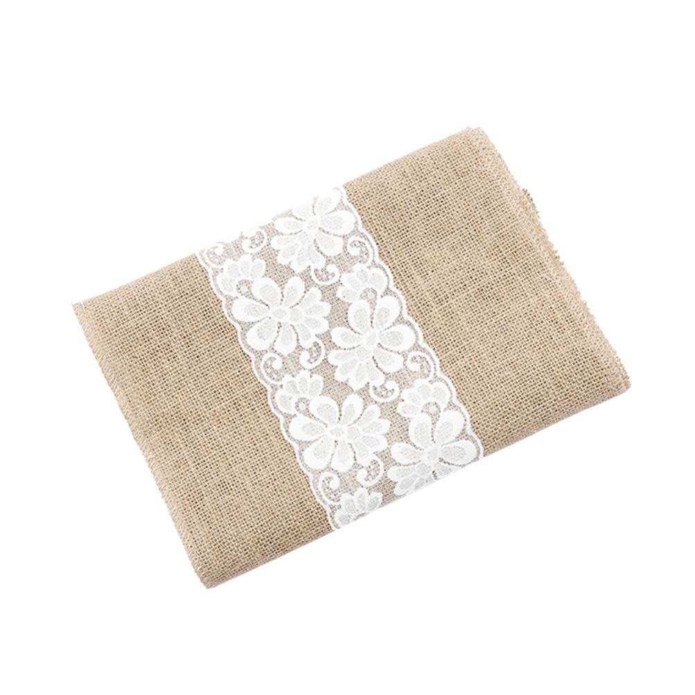 Happyyami Elegant Lace Table Cover for Wedding Decor - Jute Fabric Desk Cover for Party, Banquet & Home Decoration - Perfect for Weddings, Anniversaries & Special Events