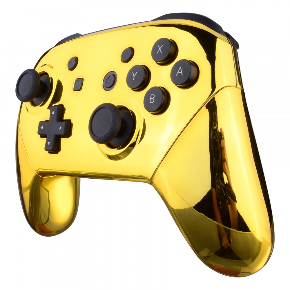 eXtremeRate Chrome Gold Faceplate & Backplate Replacement for Nintendo Switch Pro Controller - Custom Gaming Accessories (Controller Not Included) - Perfect for DIY Mods & Enhanced Gaming Experience