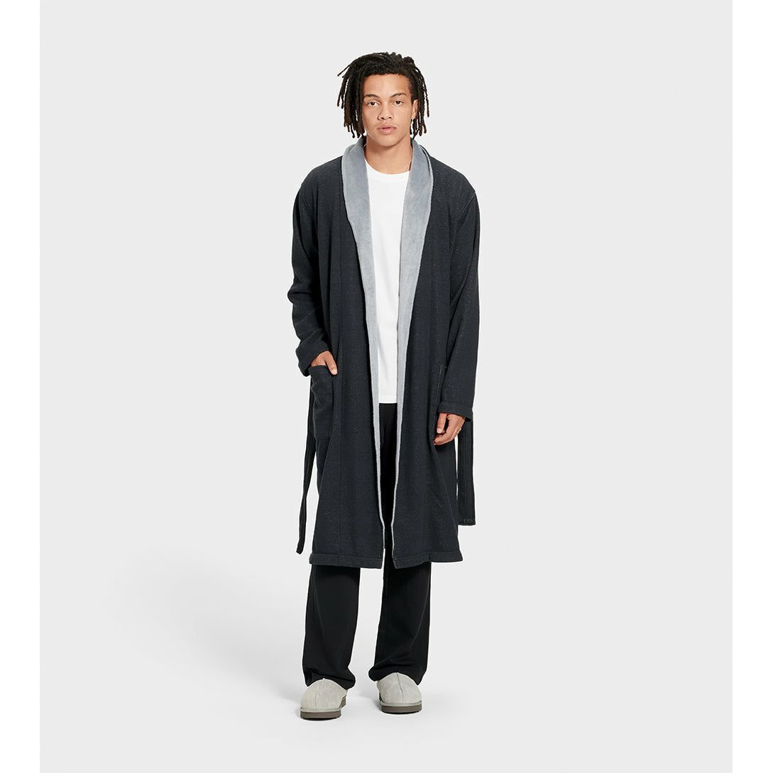 UGG Men's Robinson Robe in Black Heather - Soft Fleece Bathrobe for Men - Cozy Loungewear for Home, Spa & Relaxation
