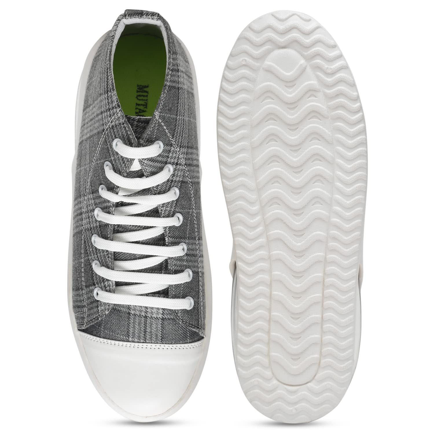 **MUTAQINOTI Men's Lightweight Canvas Sneakers - Lava Grey Checkered Casual Shoes for Running, Walking, Office & Dancing | Breathable & Comfortable for Daily Wear**
