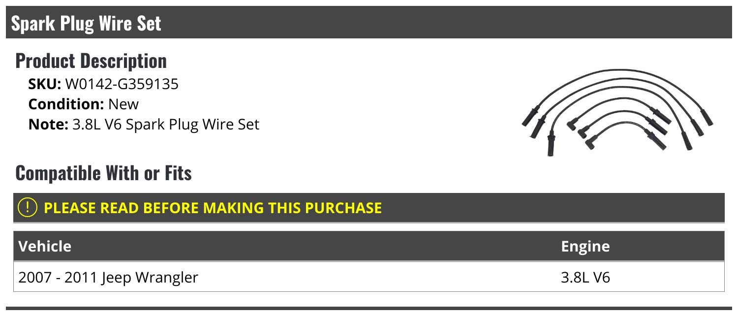 High-Performance Spark Plug Wire Set for 2007-2011 Jeep Wrangler 3.8L V6 - Durable Ignition Wires for Off-Road & Daily Driving