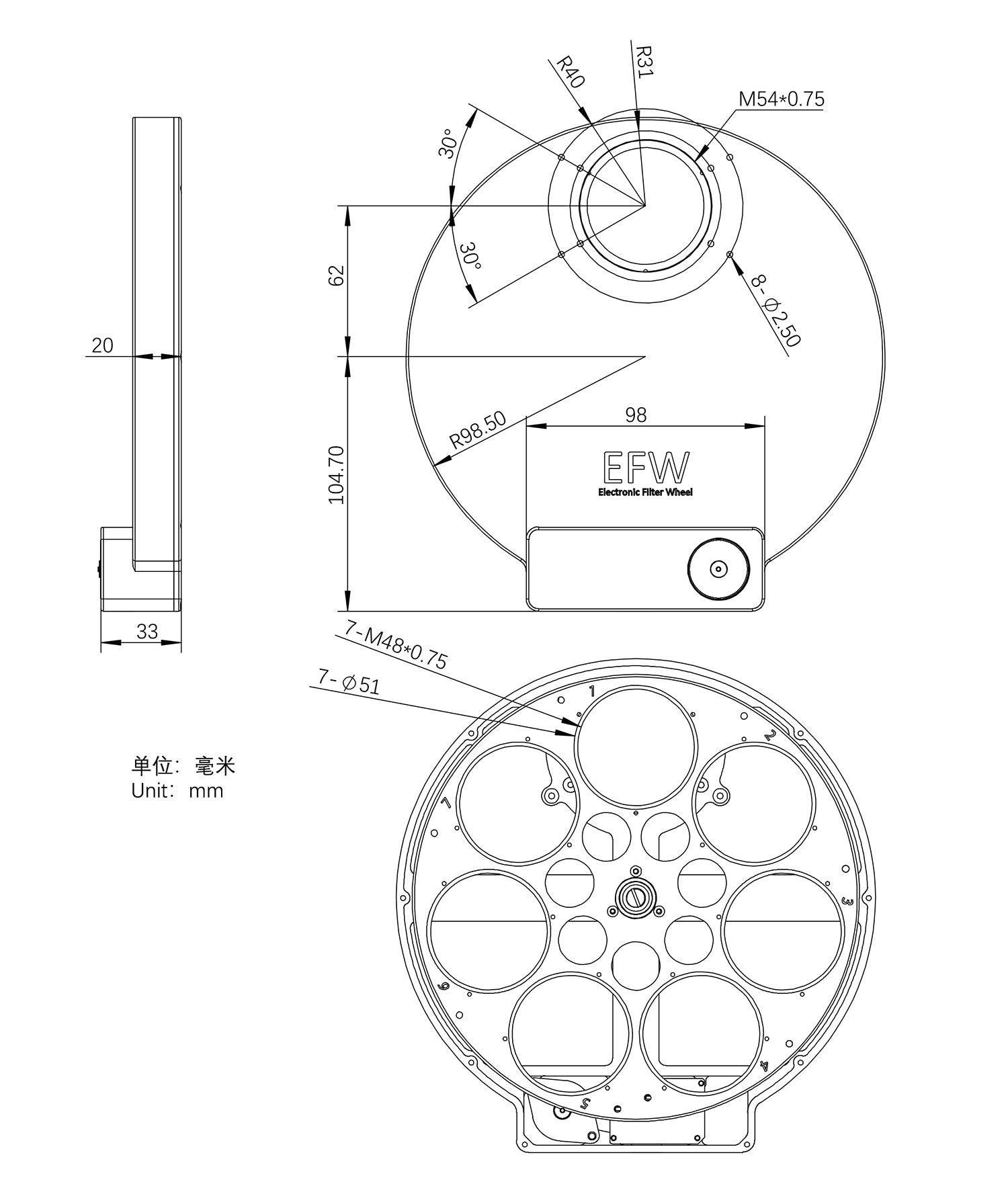ZWO 7x2 EFW 7-Position Electronic Filter Wheel for 2 Inch Astronomy Filters - Perfect for Astrophotography & Telescope Imaging