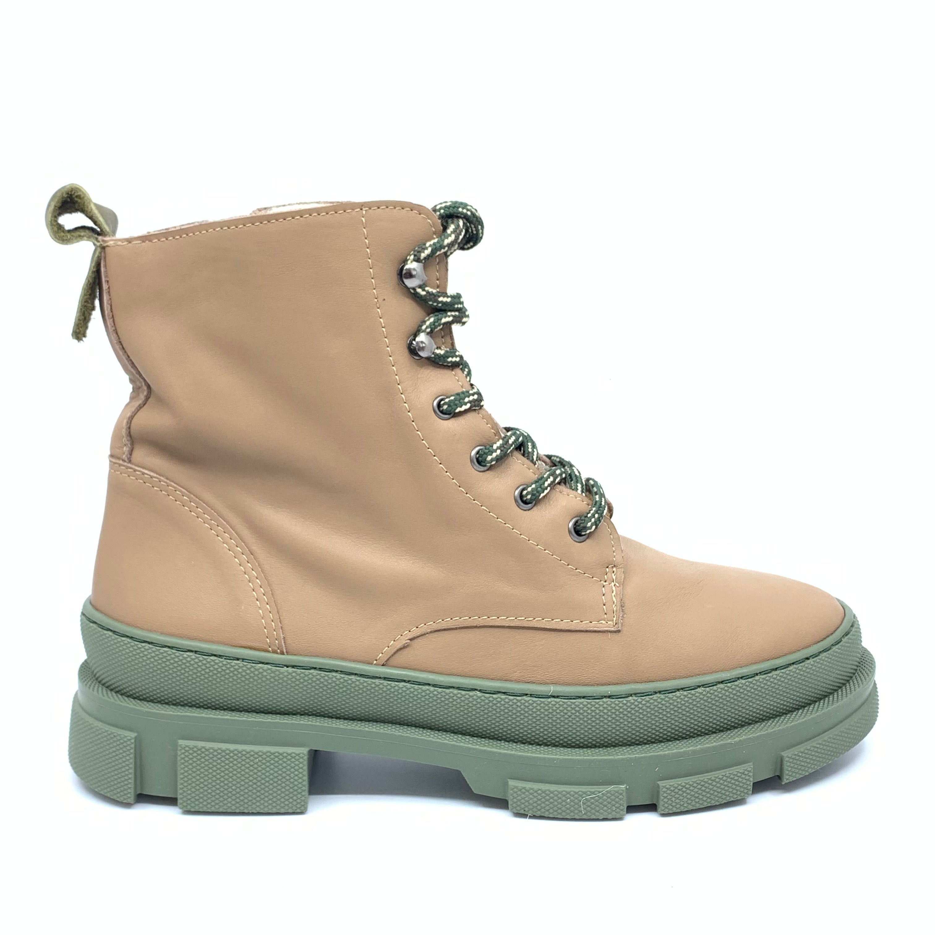 Dulis Women's Nude Leather Combat Boots - Chunky Heel Ankle Booties for Fall & Winter | Perfect for Casual Outfits, Street Style & Night Out