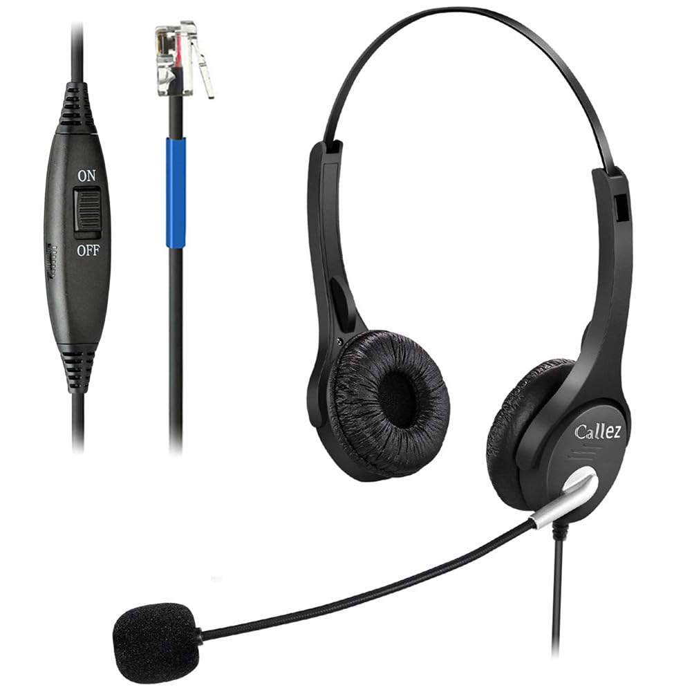 Noise Cancelling Telephone Headset with Mute Switch - Dual-Ear RJ9 Headset Compatible with Cisco Phones 6851/6945/7841/7861/7942/7945/7961/7962/7965/8811/8841/8845/8851/8861 - Perfect for Call Centers, Office Communication & Remote Work