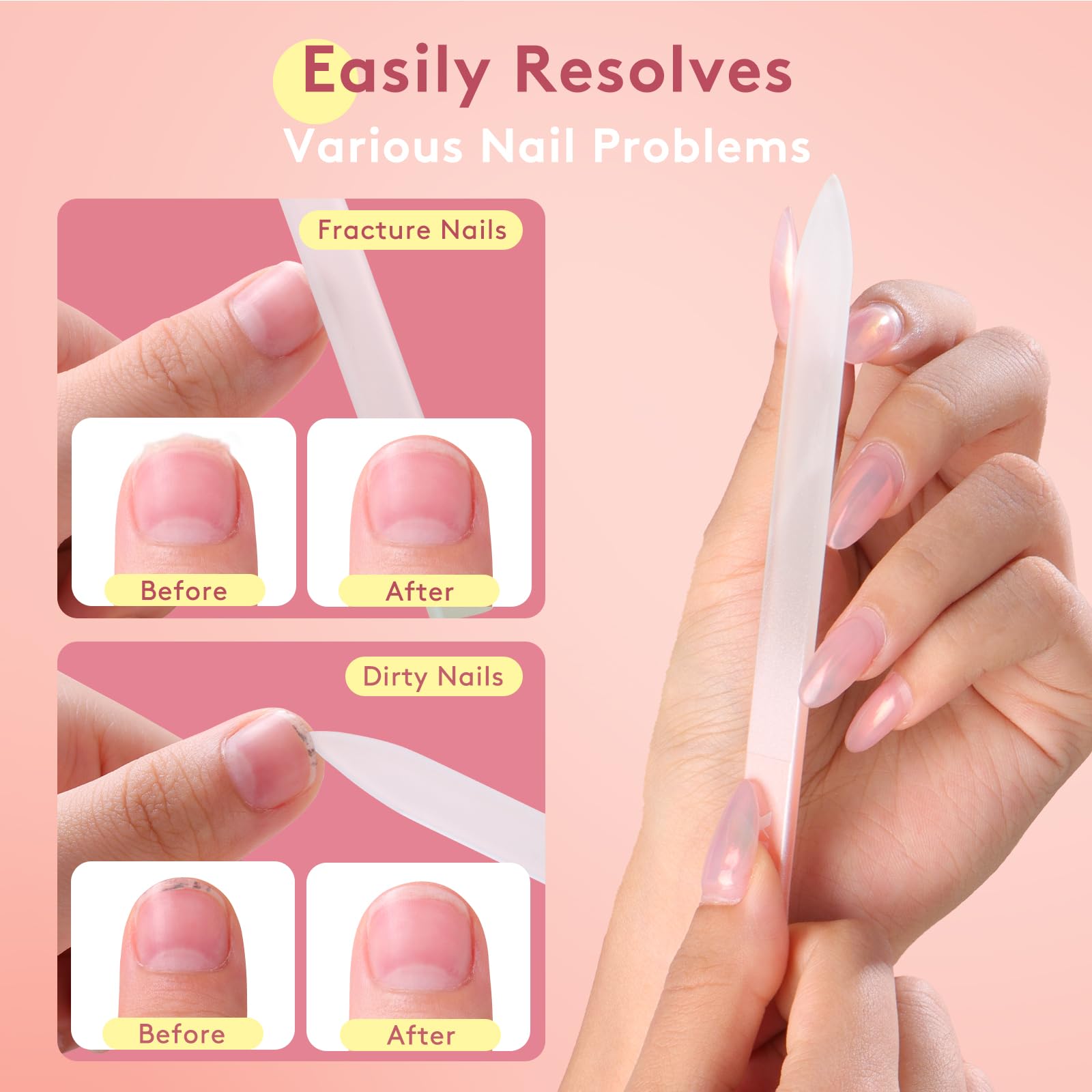 Premium 3-Pack Glass Nail Files with Case - 240 Grit Double Sided Czech Glass Nail File for Natural Nails - Professional Manicure Tools for Women & Girls - Perfect for Travel, Home Use & Stocking Stuffers by XIPOO