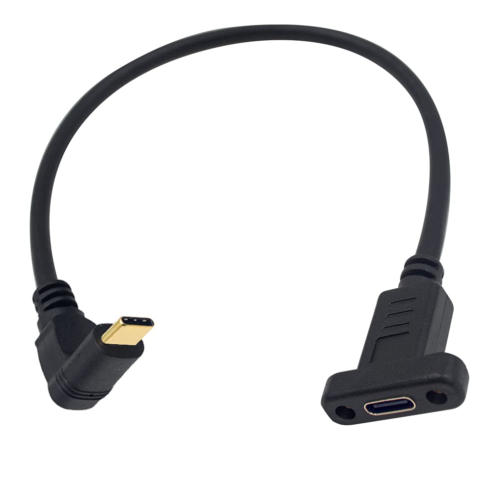Poyiccot 90 Degree USB C Male to Female Extension Cable 1ft/30cm - Up & Down Angled USB 3.1 Type C Extender for Fast Charging & Data Sync - Panel Mount Screw Hole Design - Perfect for Laptops, Phones & Tight Spaces