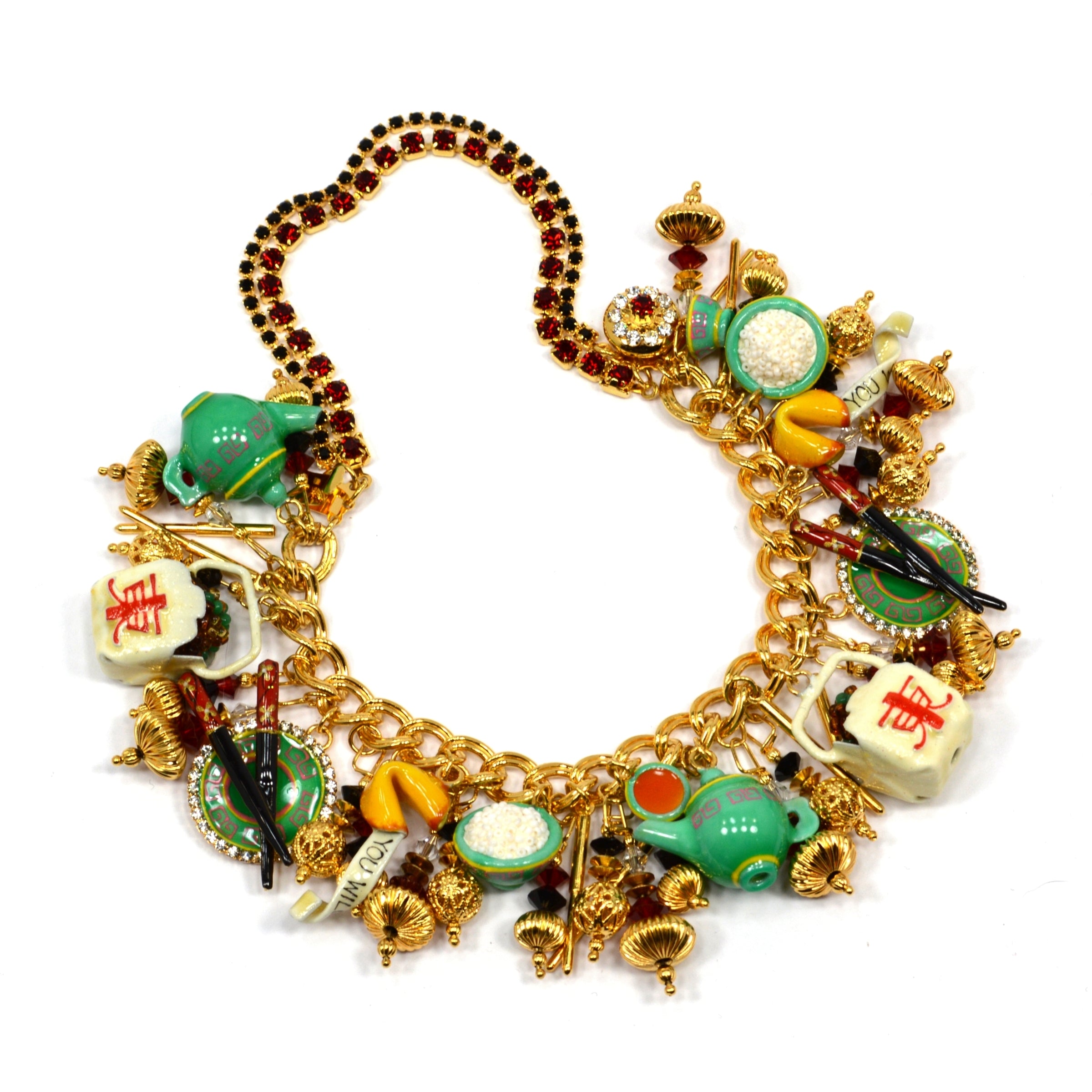 Stylish Chinese Takeout Charm Bracelet with Teapot & Chopsticks - Perfect for Asian-Themed Parties, Gifts, and Fashion Accessories