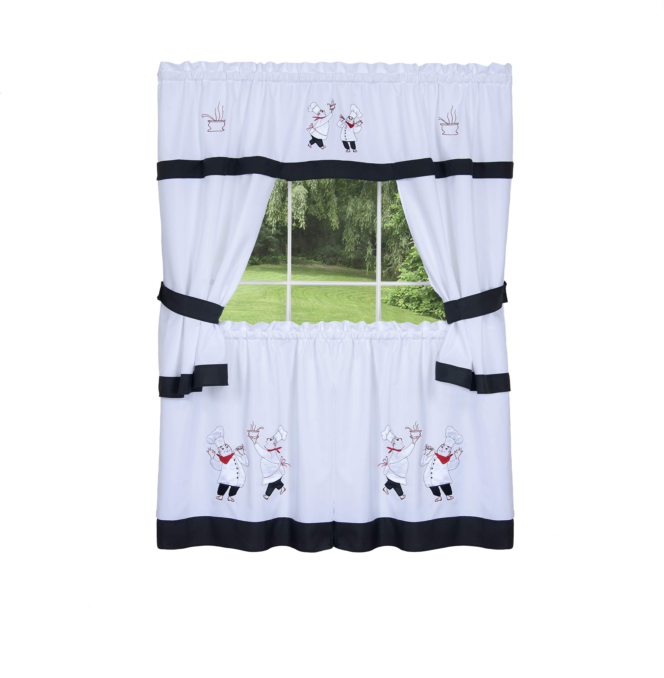 5-Piece Cottage Kitchen Curtain Set - Black, 59