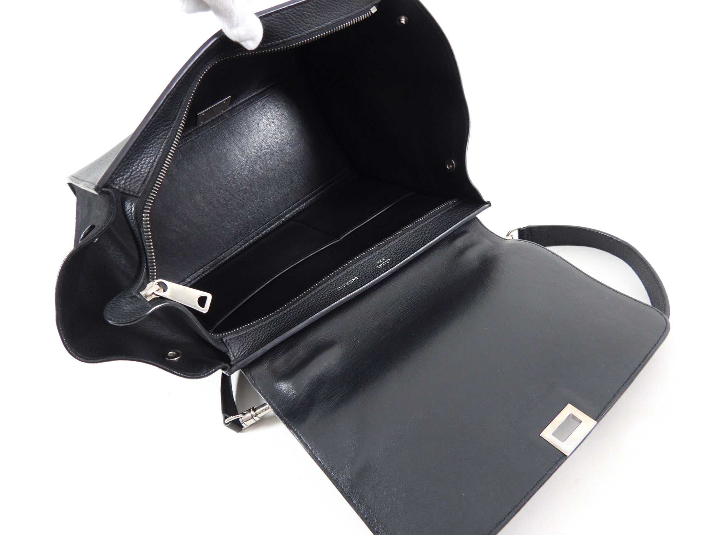 Celine Small Black Leather & Suede Trapeze Handbag for Women | Luxury Crossbody Purse for Work, Travel & Evening Out