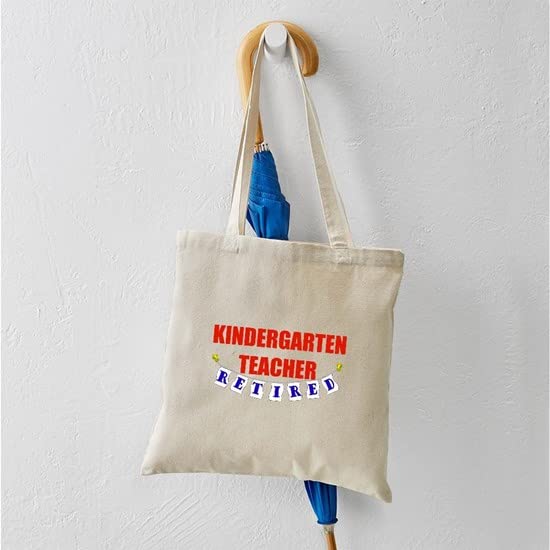 Retired Kindergarten Teacher Tote Bag - Natural Canvas Reusable Shopping Bag for School, Groceries & Everyday Use | Durable Eco-Friendly Gift for Educators