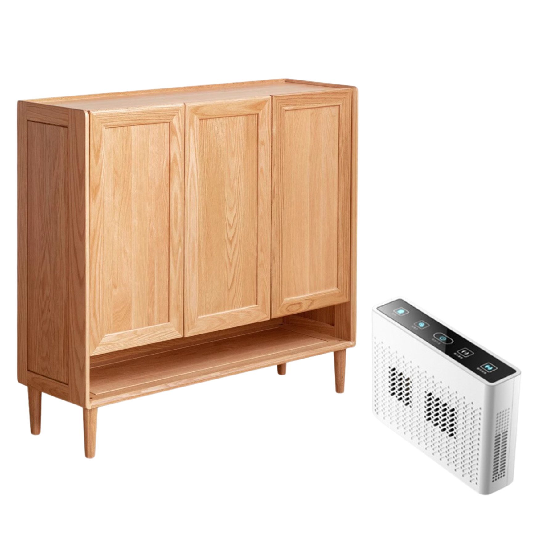 43.3х13.7х39.7 inch/ 110х35х101сm/ Natural Wood Color/ three-door shoe cabinet + accessories for the disinfection module