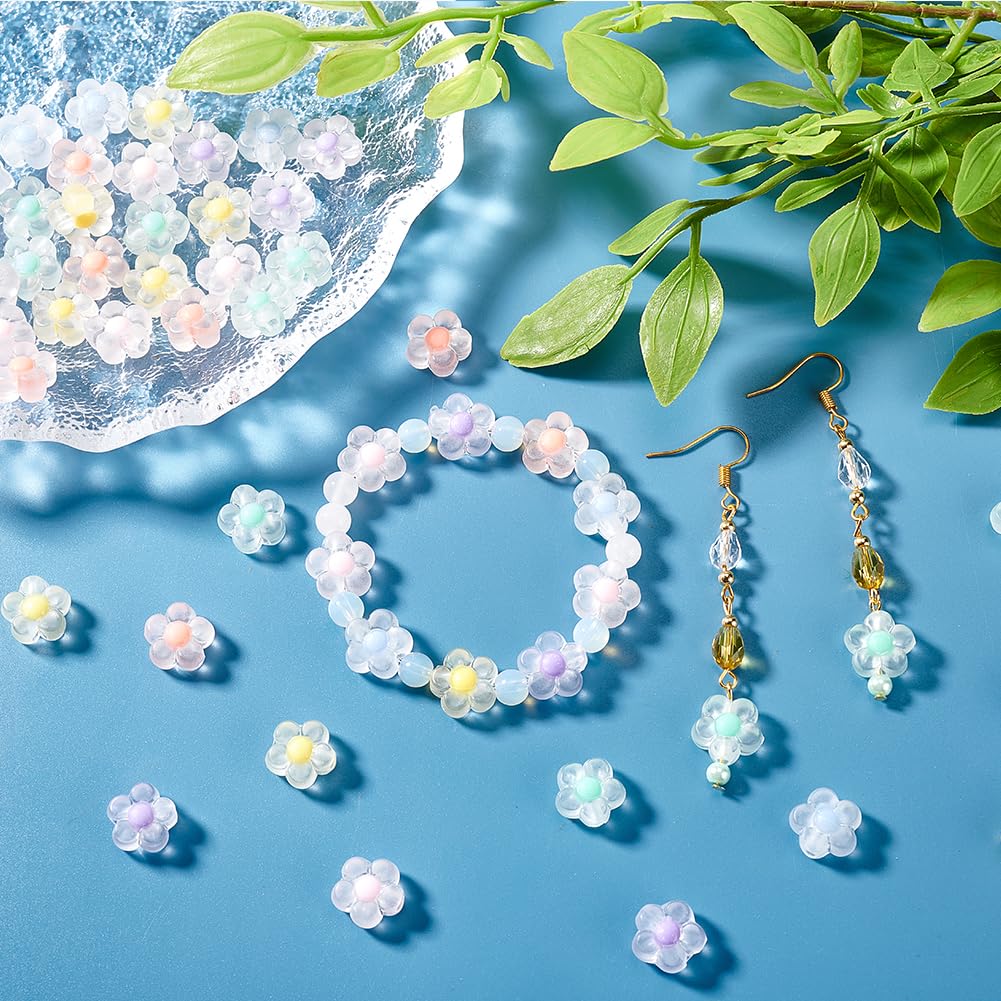 PH PandaHall 60pcs Acrylic Flower Beads for Jewelry Making - 6 Candy Colors, 12x12.5x6mm Frosted Flower Spacer Beads with 2.5mm Hole - DIY Hair Accessories, Spring Summer Craft Supplies for Bracelets, Necklaces & Earrings