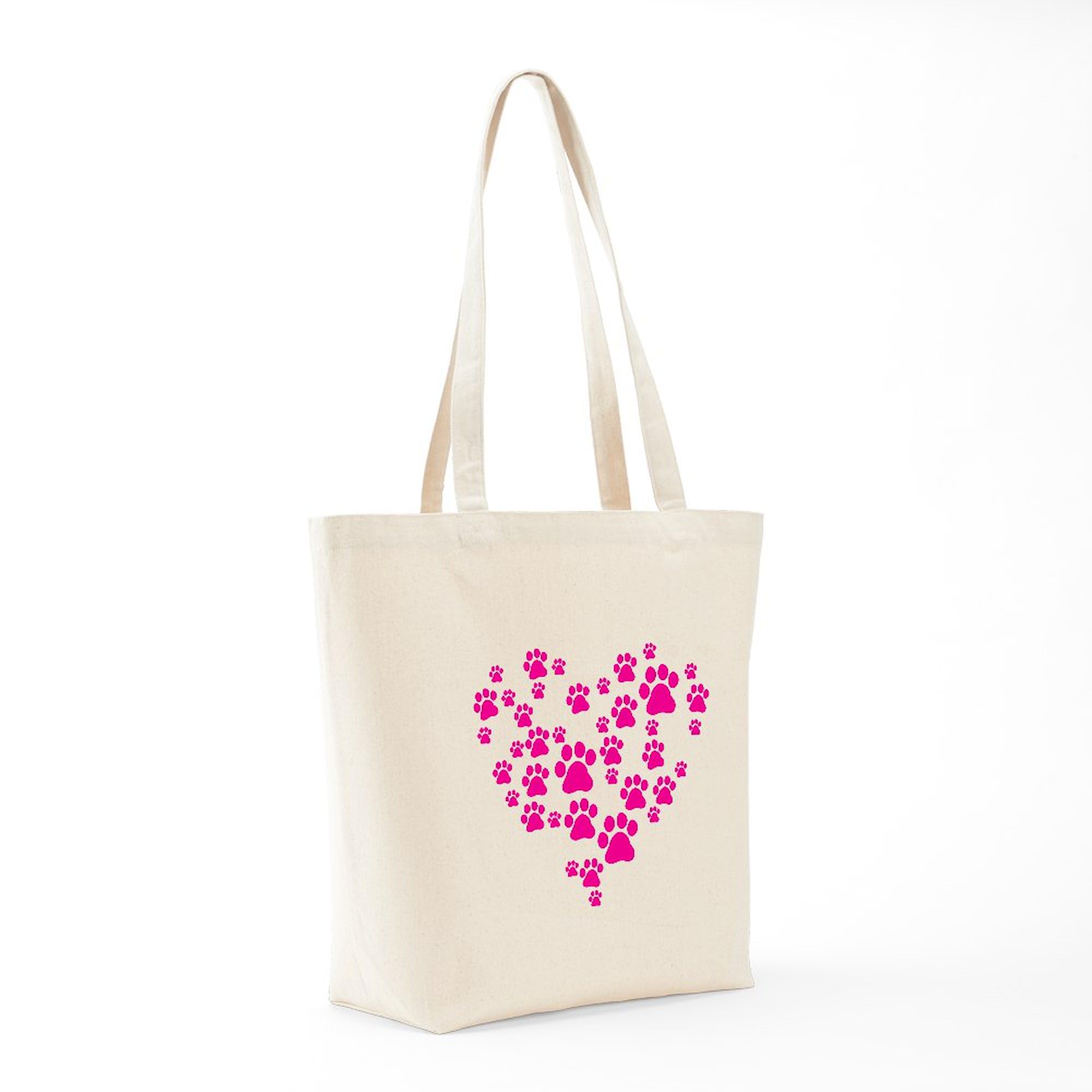 Heart Of Paw Prints Natural Canvas Tote Bag - Eco-Friendly Reusable Shopping Bag for Pet Lovers | Perfect for Groceries, Beach Trips & Daily Use