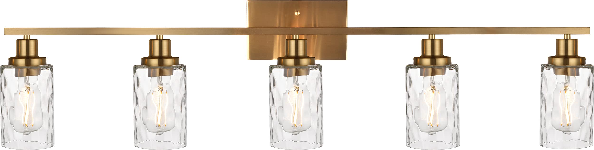 MELUCEE 40 Inch Modern Brushed Brass Vanity Light - 5-Light Bathroom Mirror Lighting Fixture with Clear Hammered Glass Shade, Industrial Wall Mount Lamp for Bathroom, Bedroom or Dressing Room Makeup Area