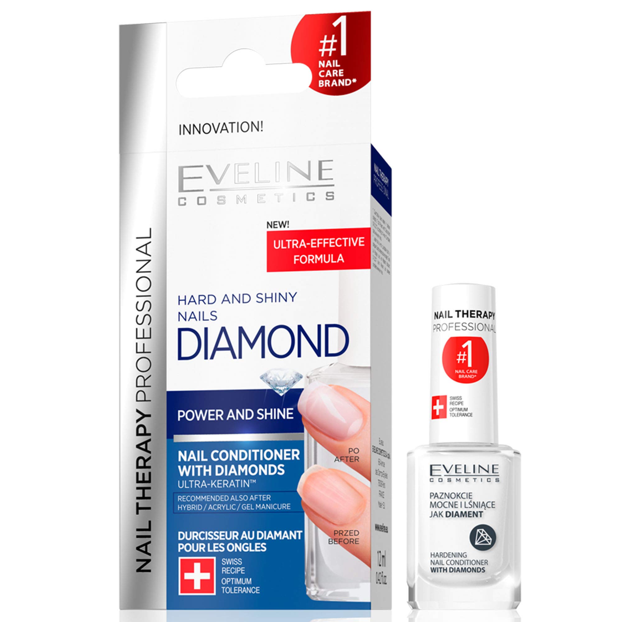 Eveline Cosmetics Professional Diamond Nail Hardener & Strengthener with Titanium Formula - Nail Care Treatment for Strong, Healthy Nails - 12ml | Perfect for Salon Use & At-Home Manicures