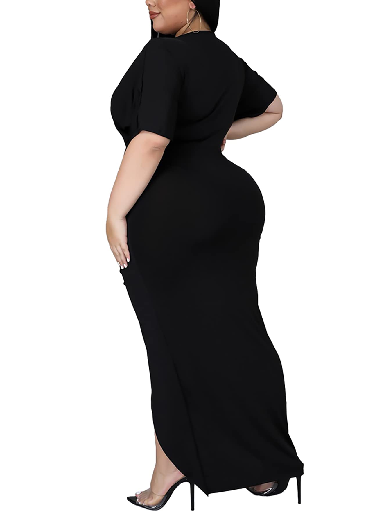 Sexy Plus Size Maxi Dress for Women - V Neck Short Sleeve Wedding Guest & Party Dress | Flattering for Curvy Figures | Perfect for Summer Weddings, Cocktail Parties & Special Occasions