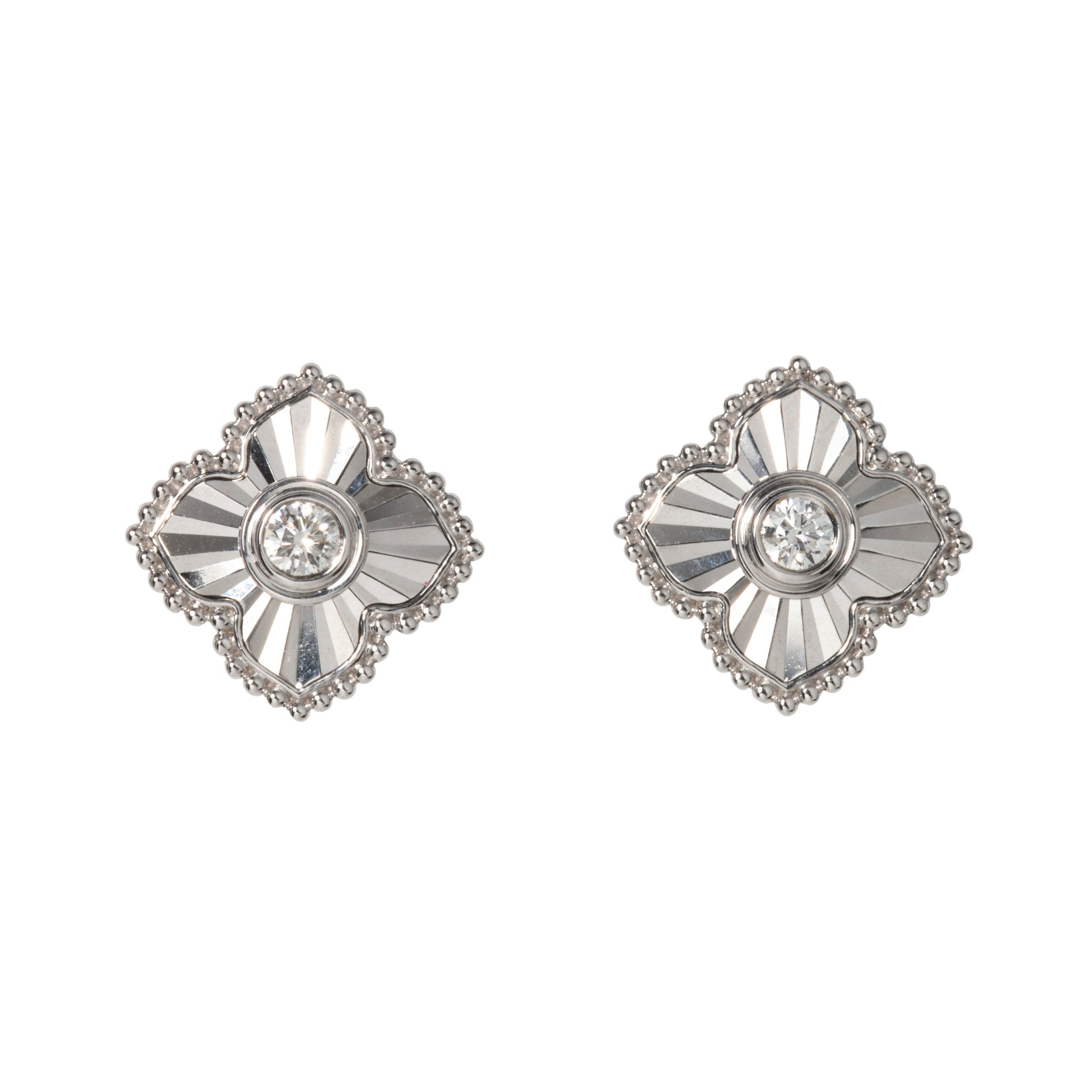 14K White Gold Diamond Fluted Quatrefoil Stud Earrings for Women - Elegant Everyday Jewelry & Perfect Gift for Birthdays, Anniversaries