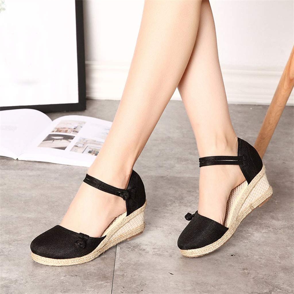 Women's Retro Linen Canvas Wedge Sandals - Comfortable Round Toe Casual Shoes for Summer, Beach, Walking & Outfits