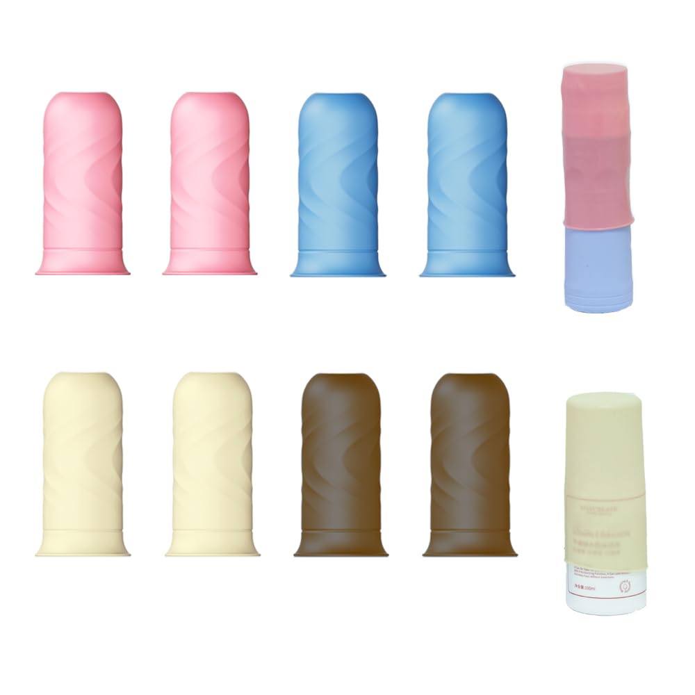 8 Pack Silicone Travel Bottle Covers - Stretchable Container Sleeves for Shampoo, Lotion & Toiletries (Blue/Black/White/Pink) - Perfect for Air Travel, Gym & Vacation Essentials