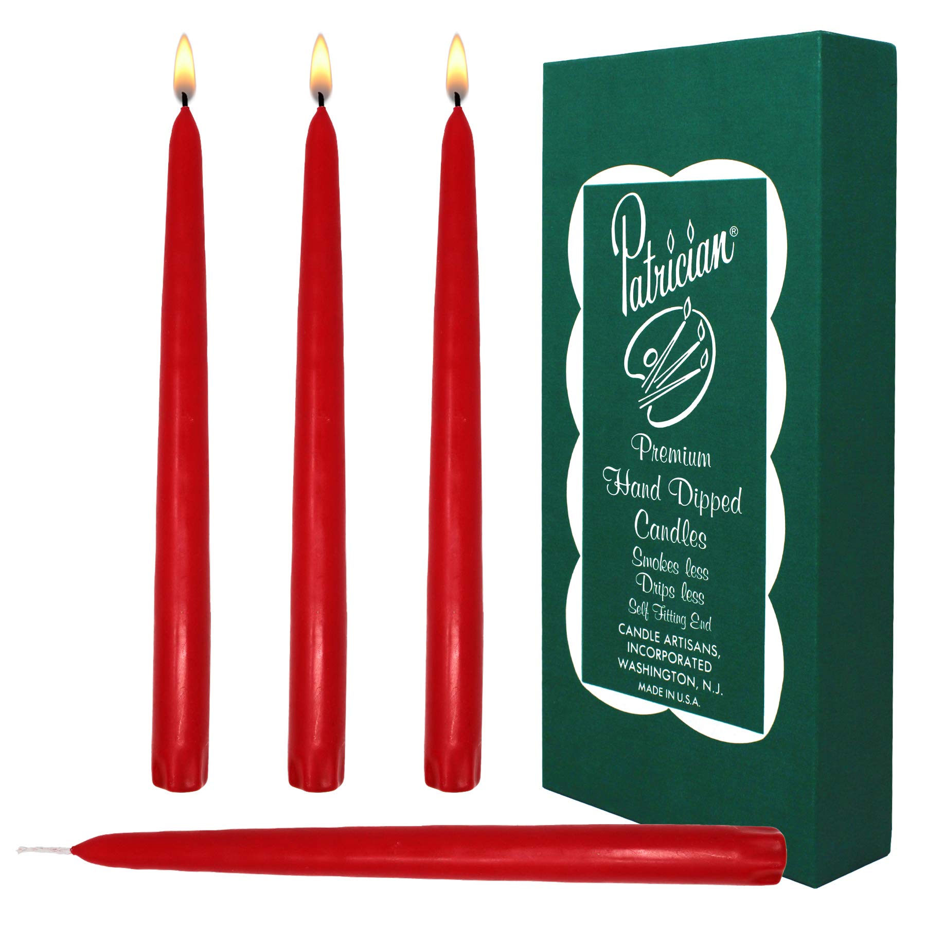 10 Inch Unscented Red Taper Candles - 12 Pack, Hand-Dipped Dripless Smokeless Dinner Candles for Wedding, Party, Birthday & Home Decor - Perfect for Romantic Dinners, Holiday Centerpieces and Candlelight Ceremonies