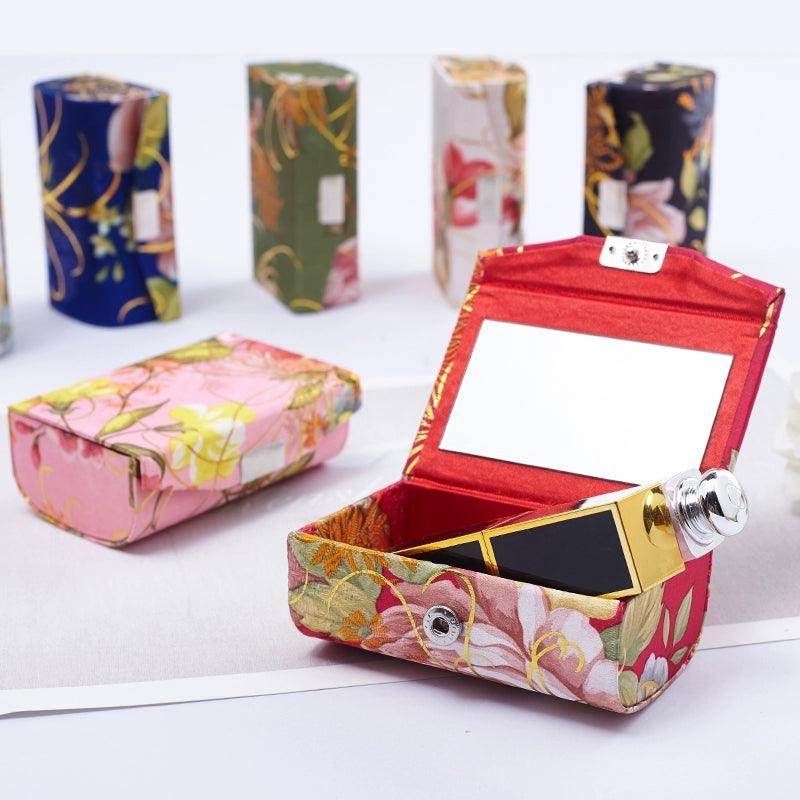 Elegant Brocade Embroidery Lipstick Case with Mirror - Chinese Style Cosmetic Holder for Women | Perfect for Travel, Parties, and Everyday Makeup Touch-Ups