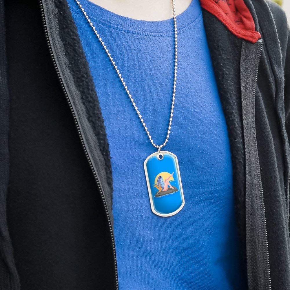 GRAPHICS & MORE Reverse Mermaid with Tuna Head Military Dog Tag Pendant Necklace - Unique Gothic Jewelry for Cosplay, Halloween Costume & Alternative Fashion