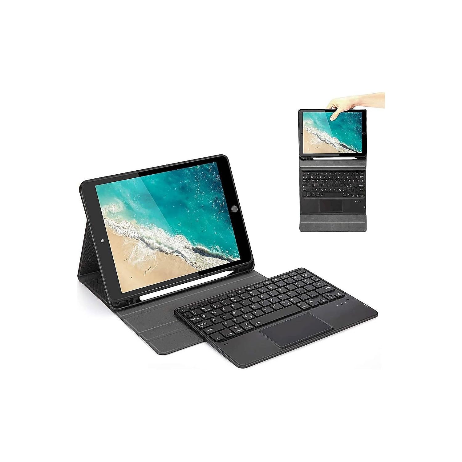 SaharaCase Shockproof Bluetooth Keyboard Case with Mouse Pad for Apple iPad 10.2 Inch (9th Generation 2021) - Heavy Duty Rugged Protection, Anti-Slip Design & Integrated Kickstand - Black | Perfect for Work, Travel & Outdoor Use
